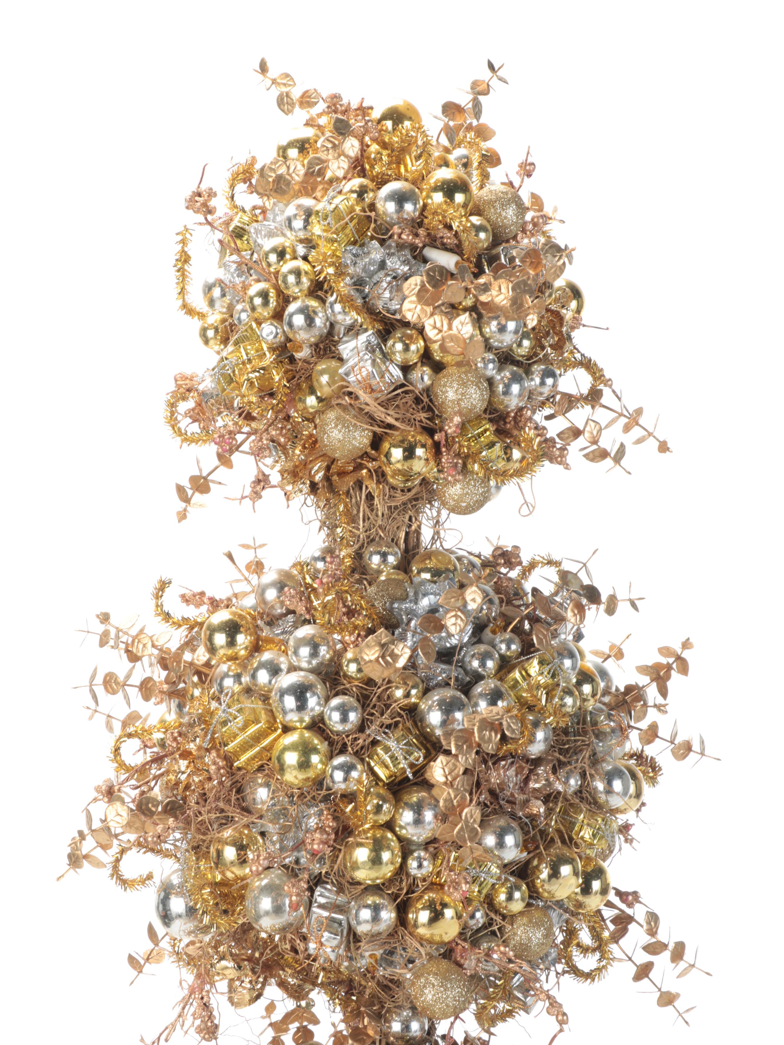 Faux Evergreen and Grapevine Christmas Wreath, Topiary, and Planter