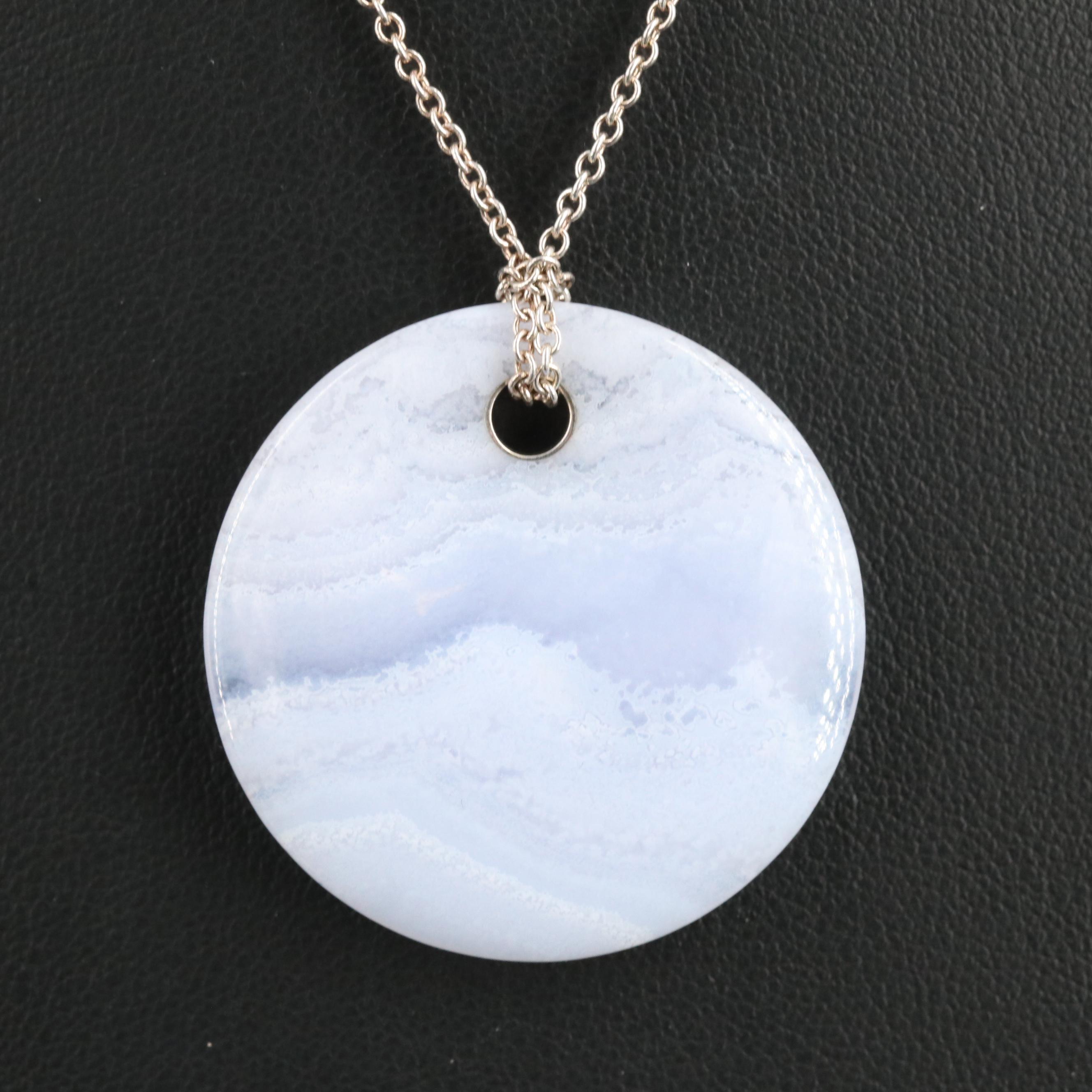 Elsa Peretti for Tiffany & Co. Sterling Lace Agate Disk Pendant Necklace