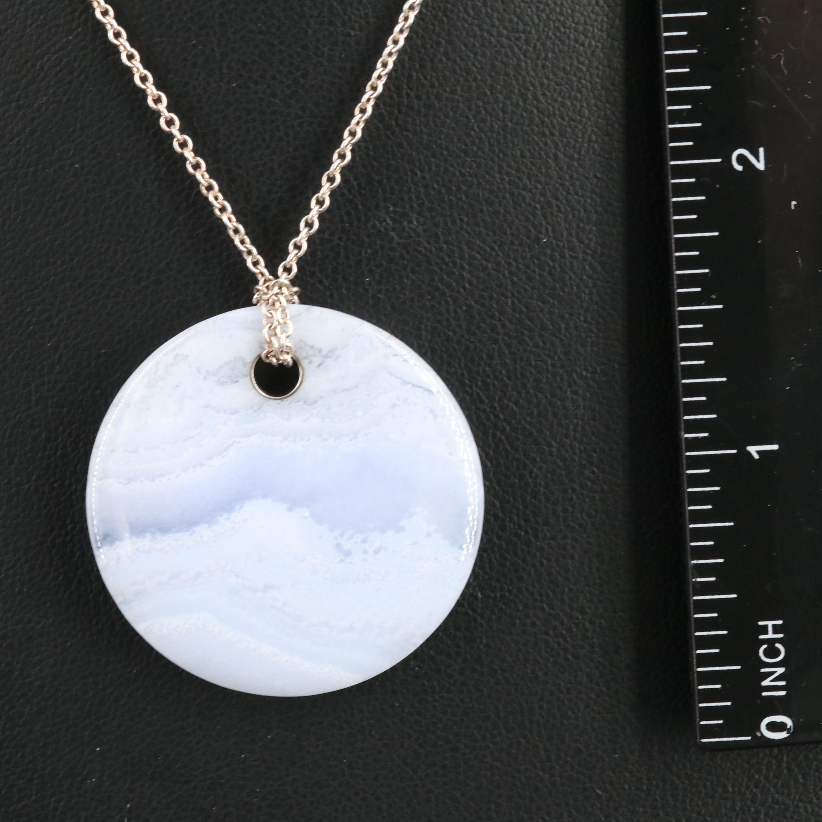 Elsa Peretti for Tiffany & Co. Sterling Lace Agate Disk Pendant Necklace