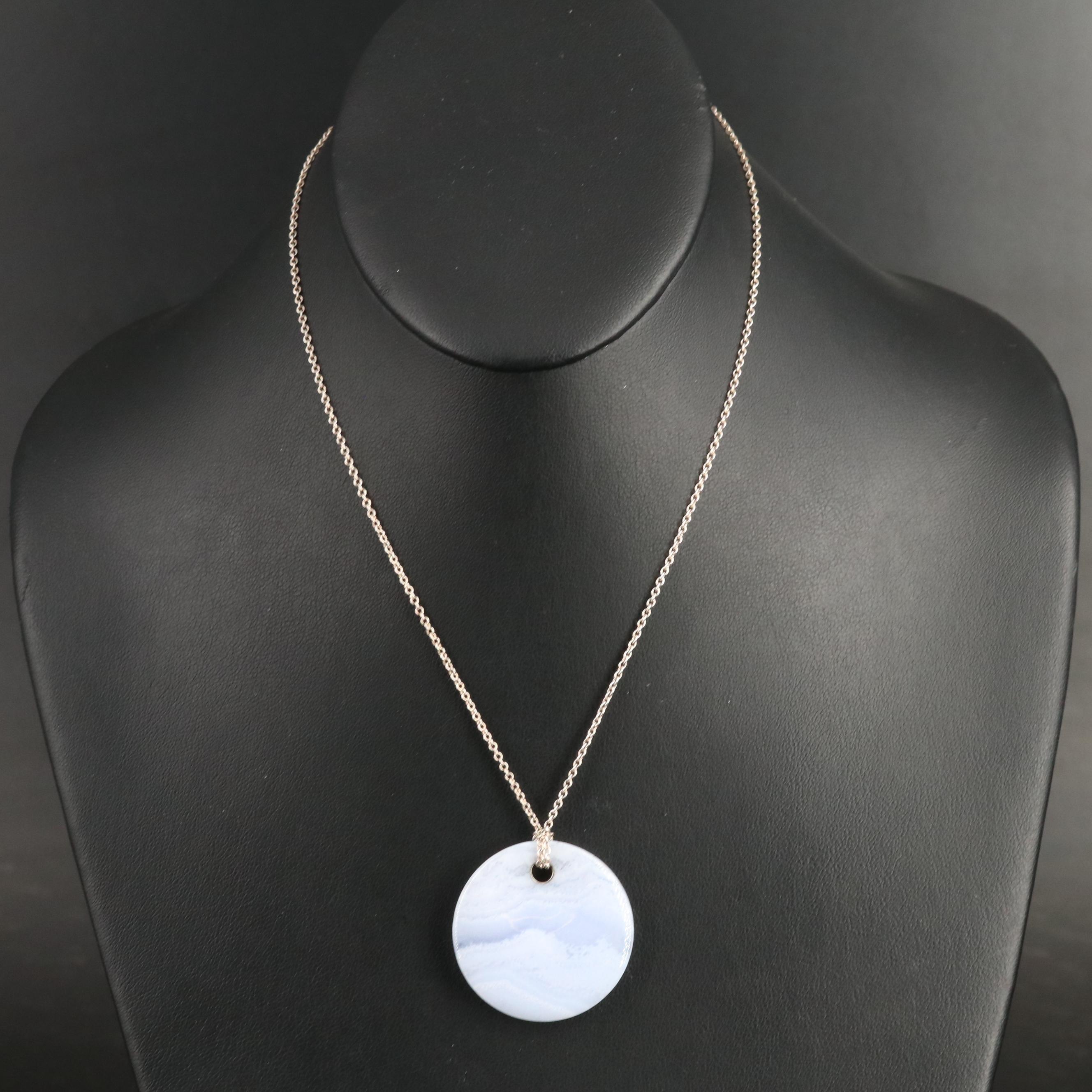 Elsa Peretti for Tiffany & Co. Sterling Lace Agate Disk Pendant Necklace