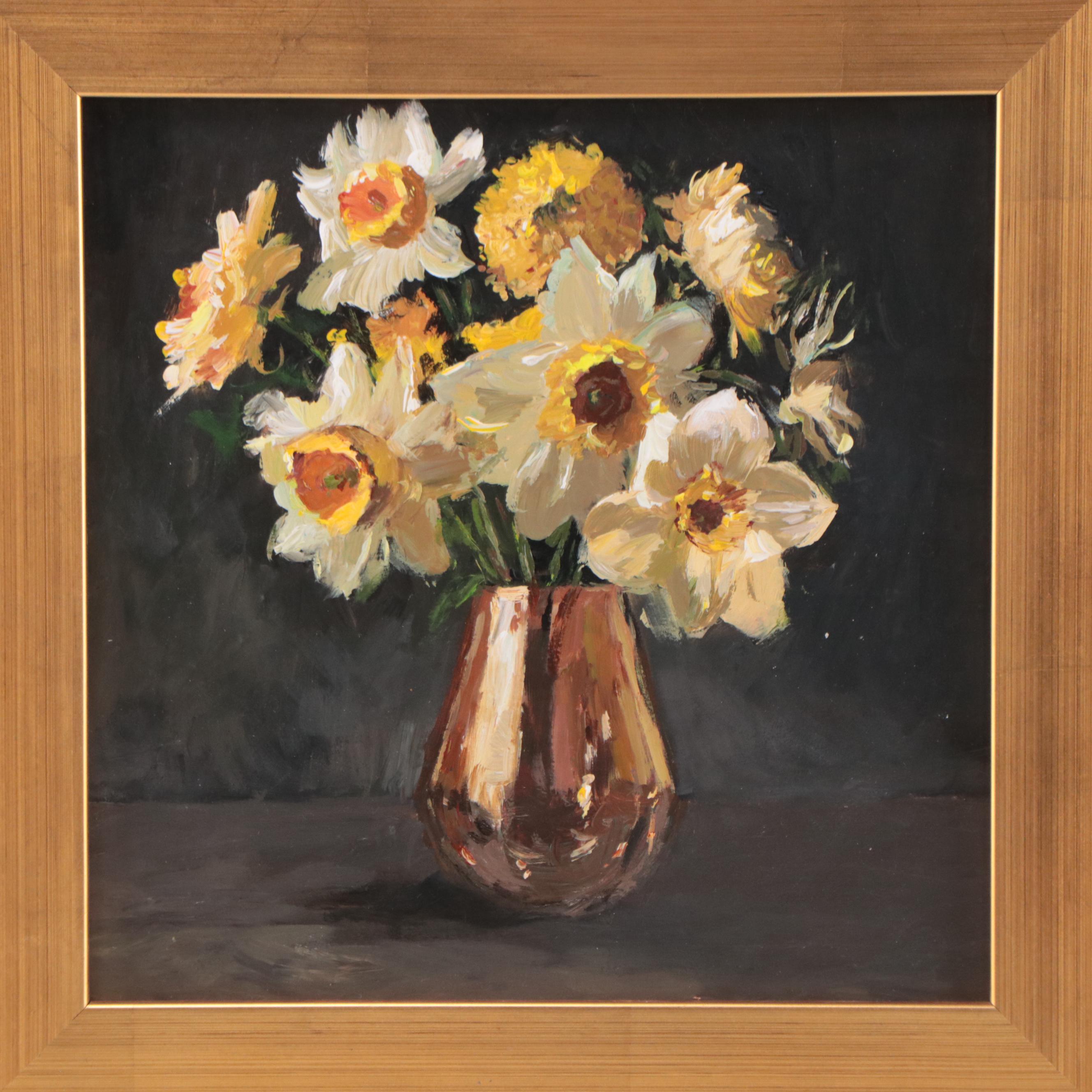 Adam Deda Oil Painting of Floral Still Life "White Daffodils," 2022