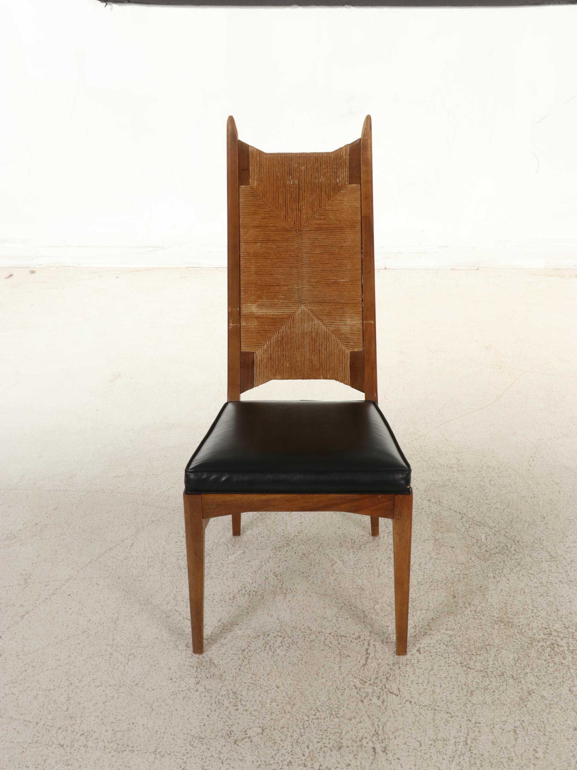 Modern Triangular Wooden Table with Woven Back Side Chair