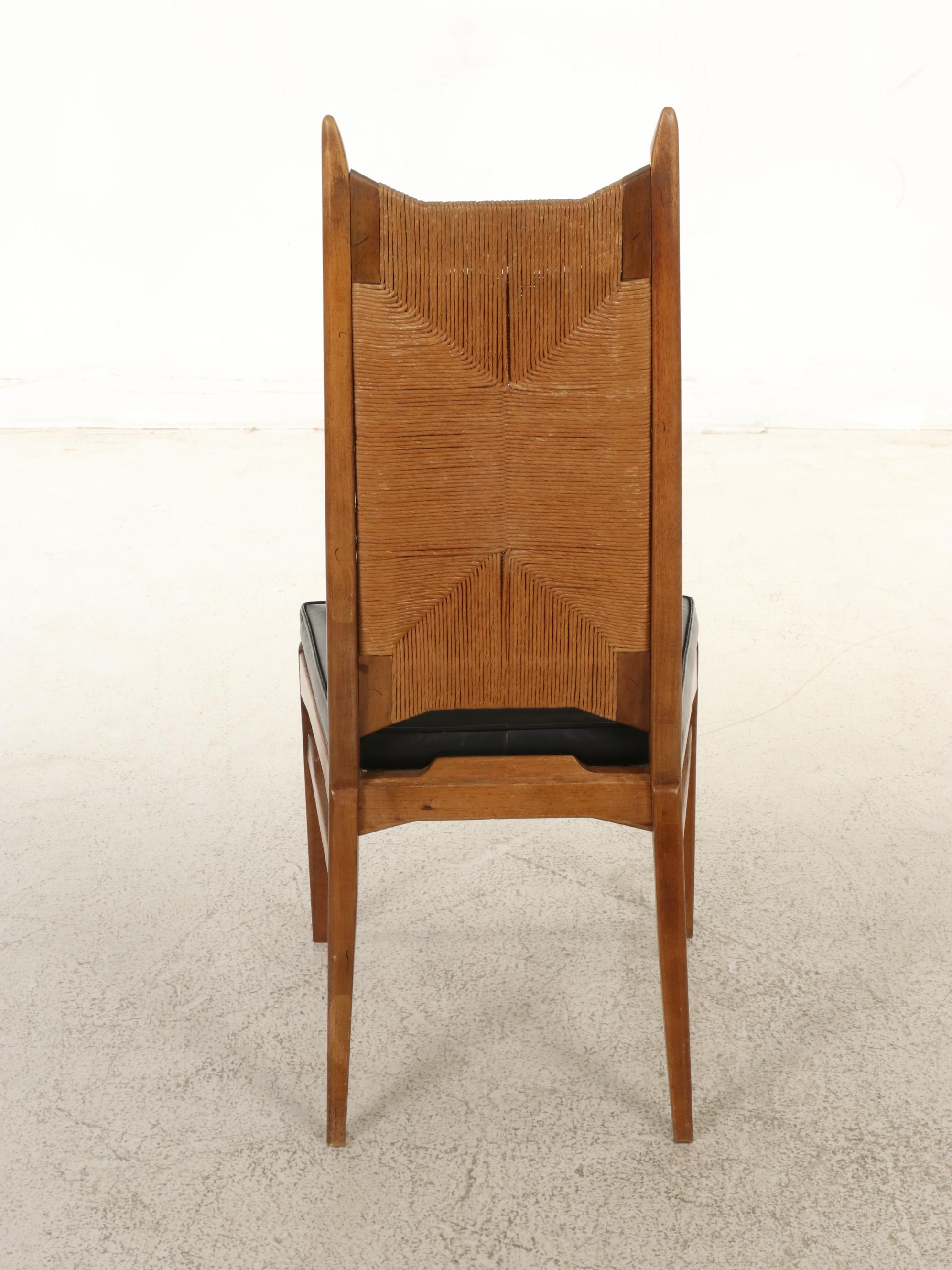 Modern Triangular Wooden Table with Woven Back Side Chair