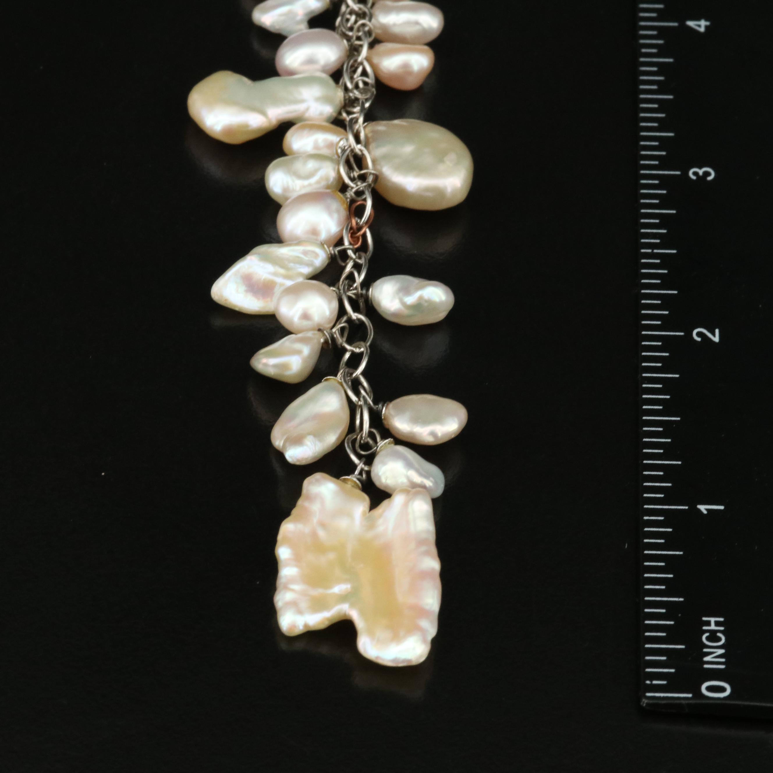 Pearl Fringe Necklace and Pearl Strand Necklace with Faux Pearl Accent