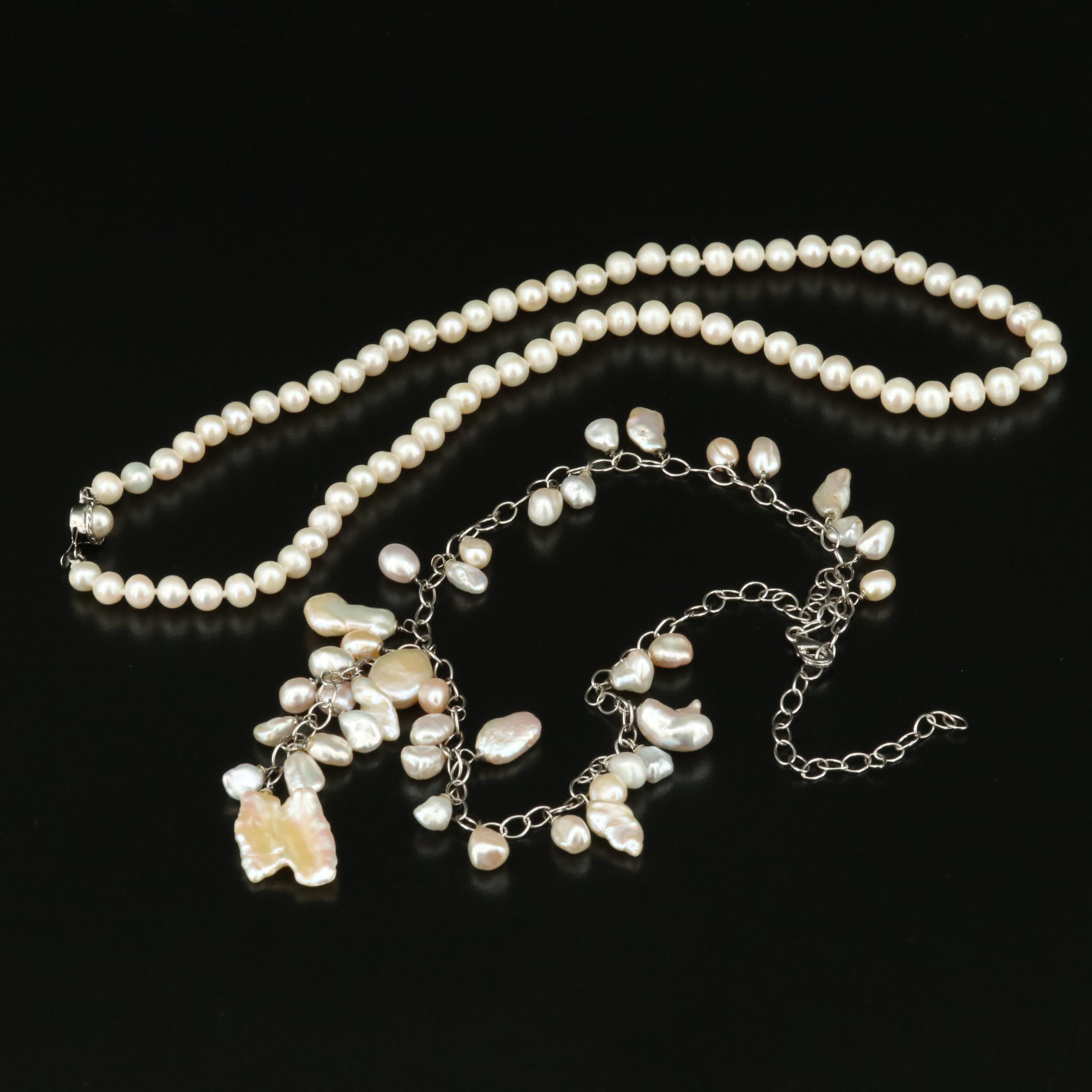 Pearl Fringe Necklace and Pearl Strand Necklace with Faux Pearl Accent