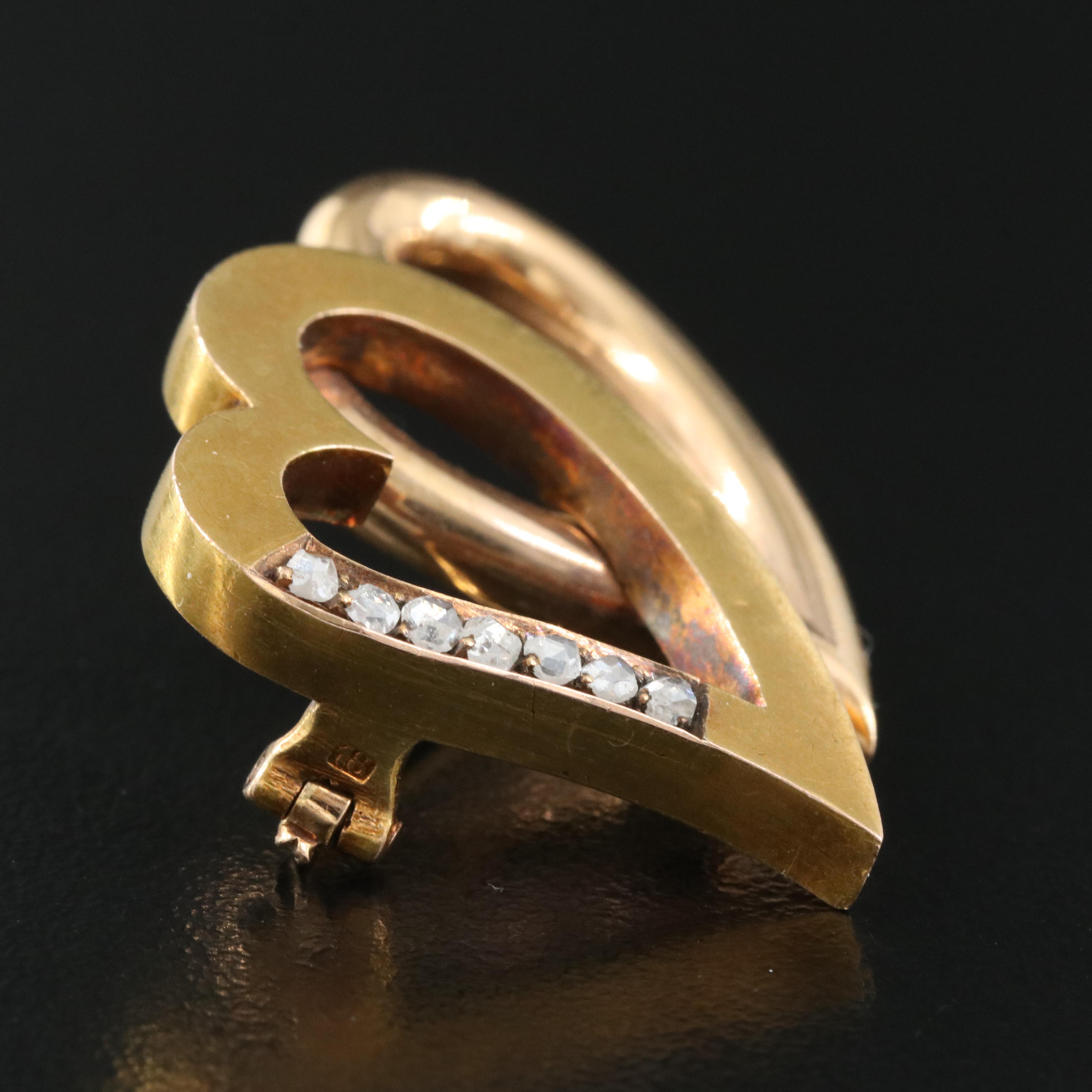 Victorian 18K 0.10 CTW Diamond Double Witch's Heart Brooch