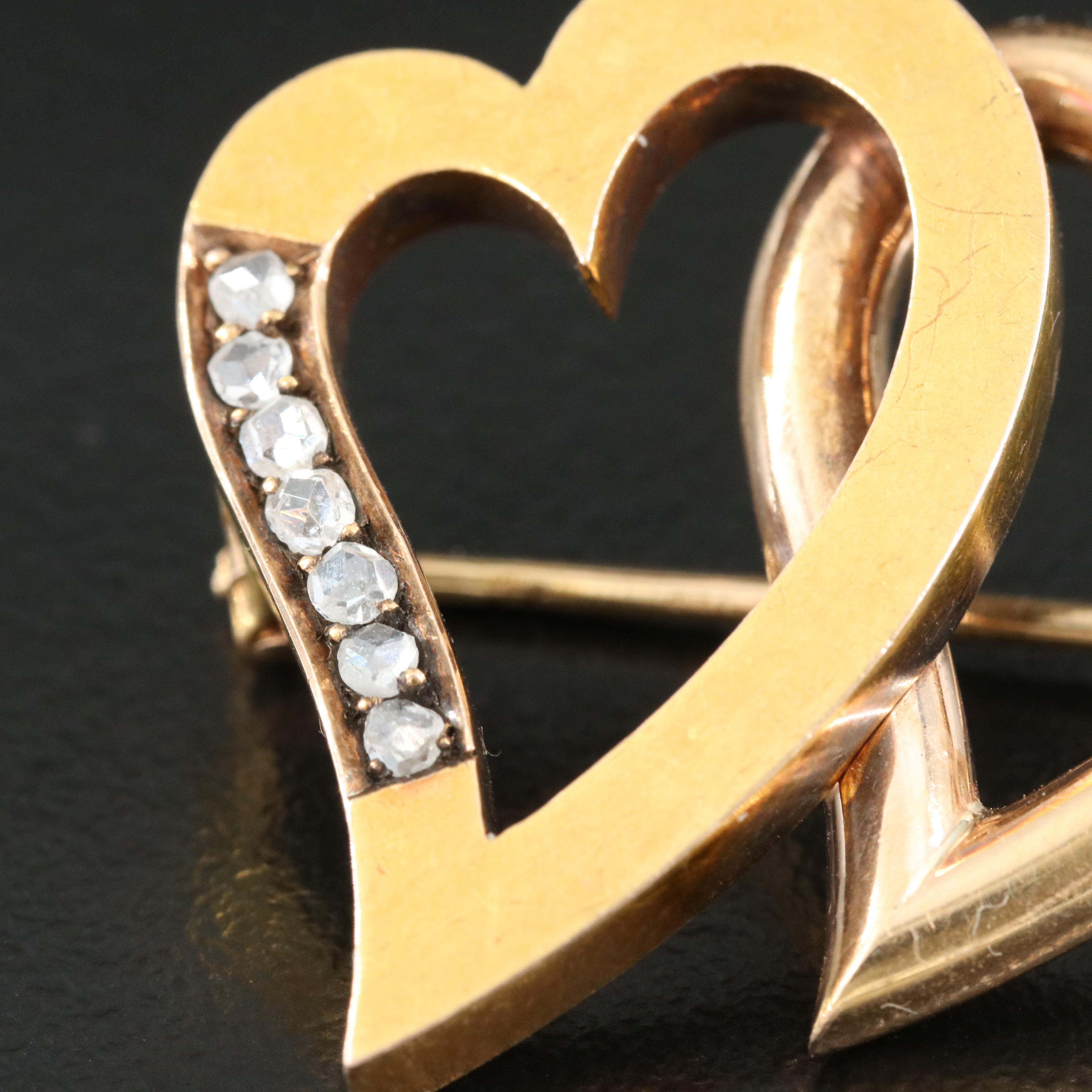 Victorian 18K 0.10 CTW Diamond Double Witch's Heart Brooch