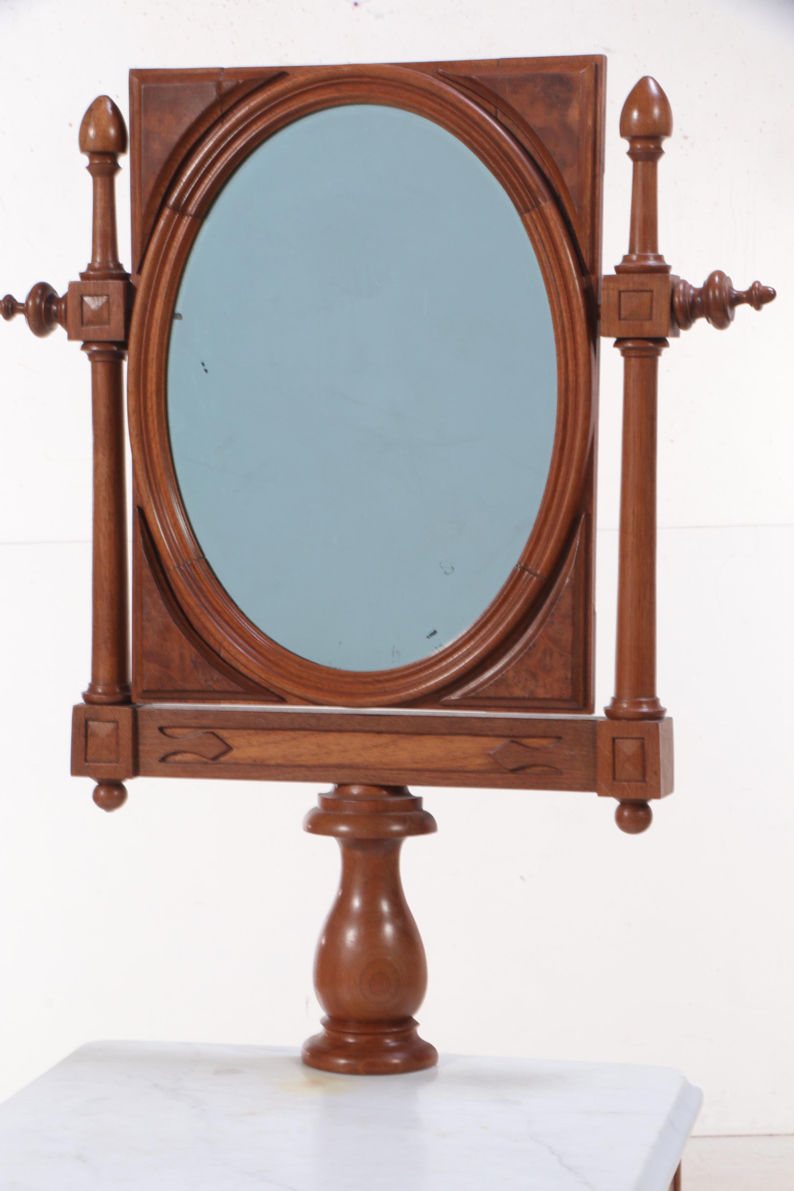 Victorian Walnut, Burl Walnut and Marble Shaving Stand, Mid to Late 19th Century