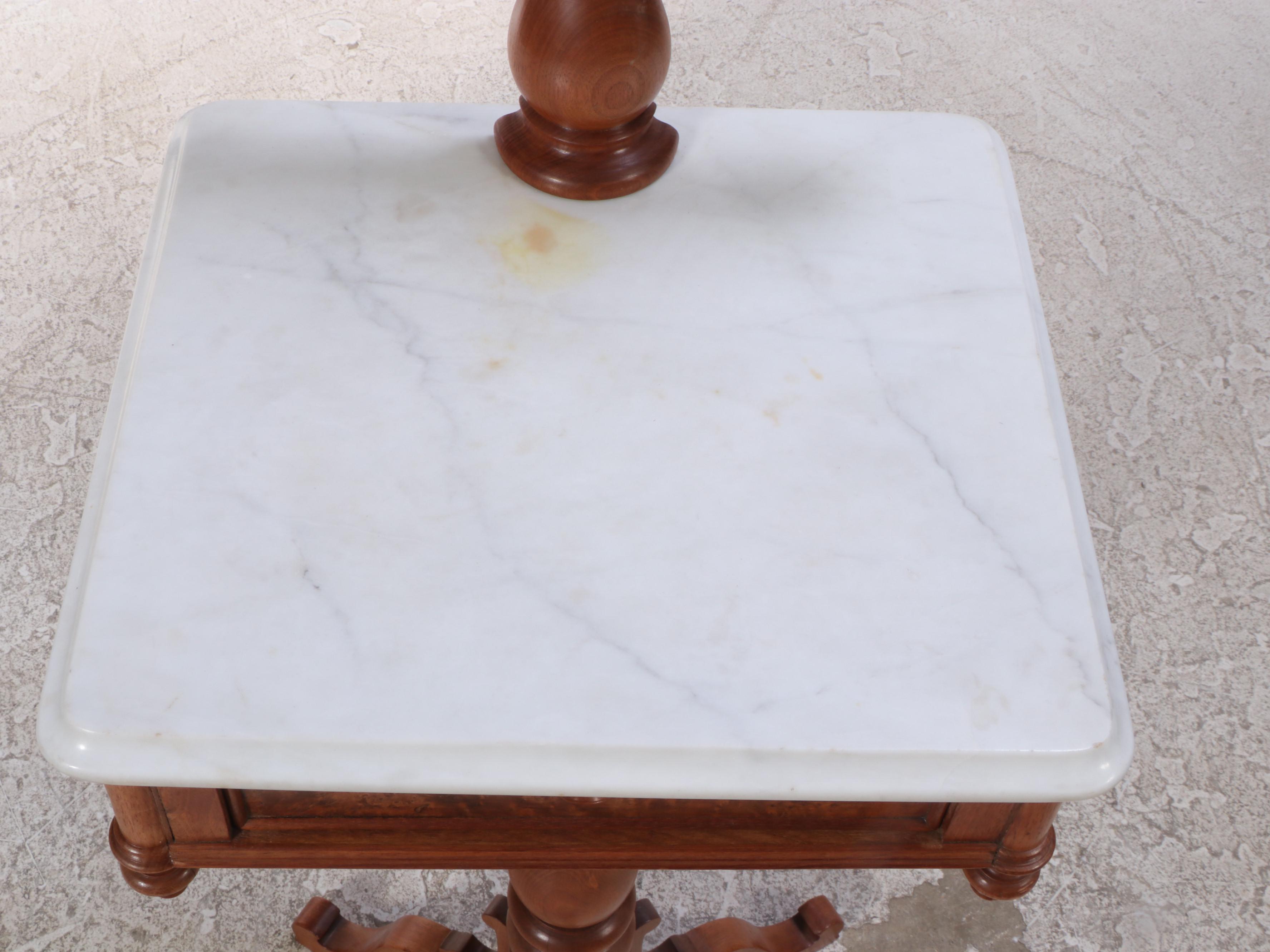 Victorian Walnut, Burl Walnut and Marble Shaving Stand, Mid to Late 19th Century