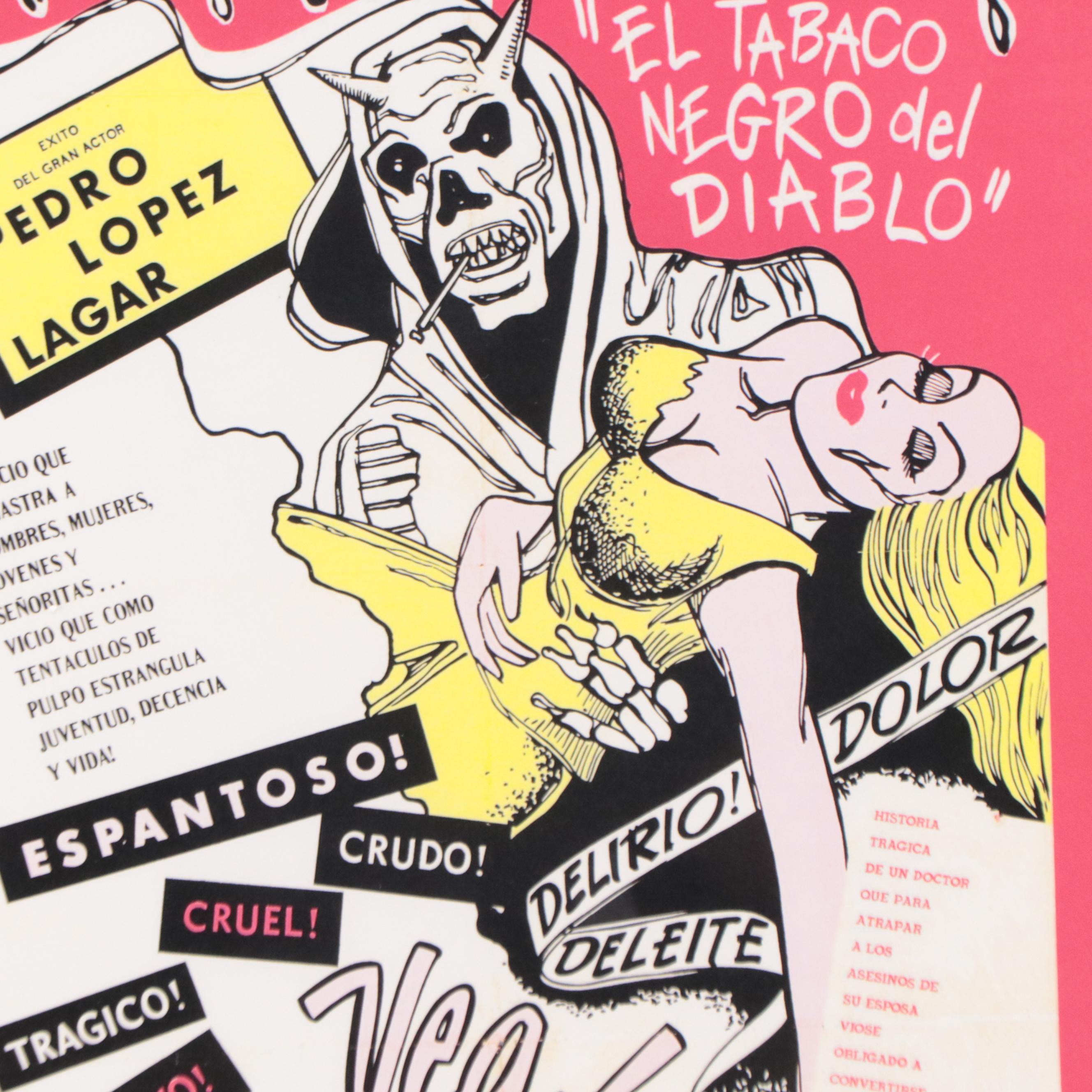 Offset Lithograph of Cannabis Propaganda Poster "El Tabaco Negro del Diablo"