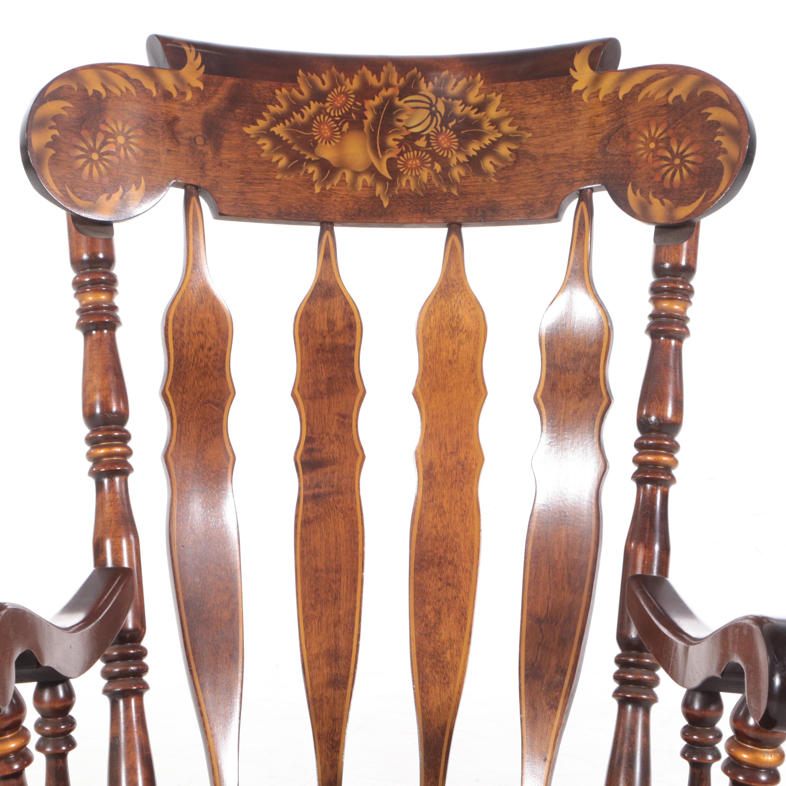 American Colonial Style Pine and Stencil-Decorated Rocking Chair