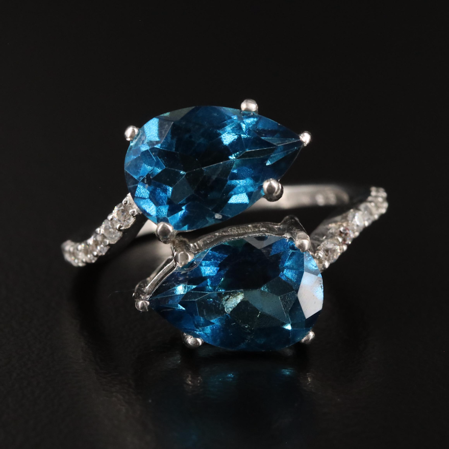 Sterling Blue Topaz and White Topaz Bypass Ring
