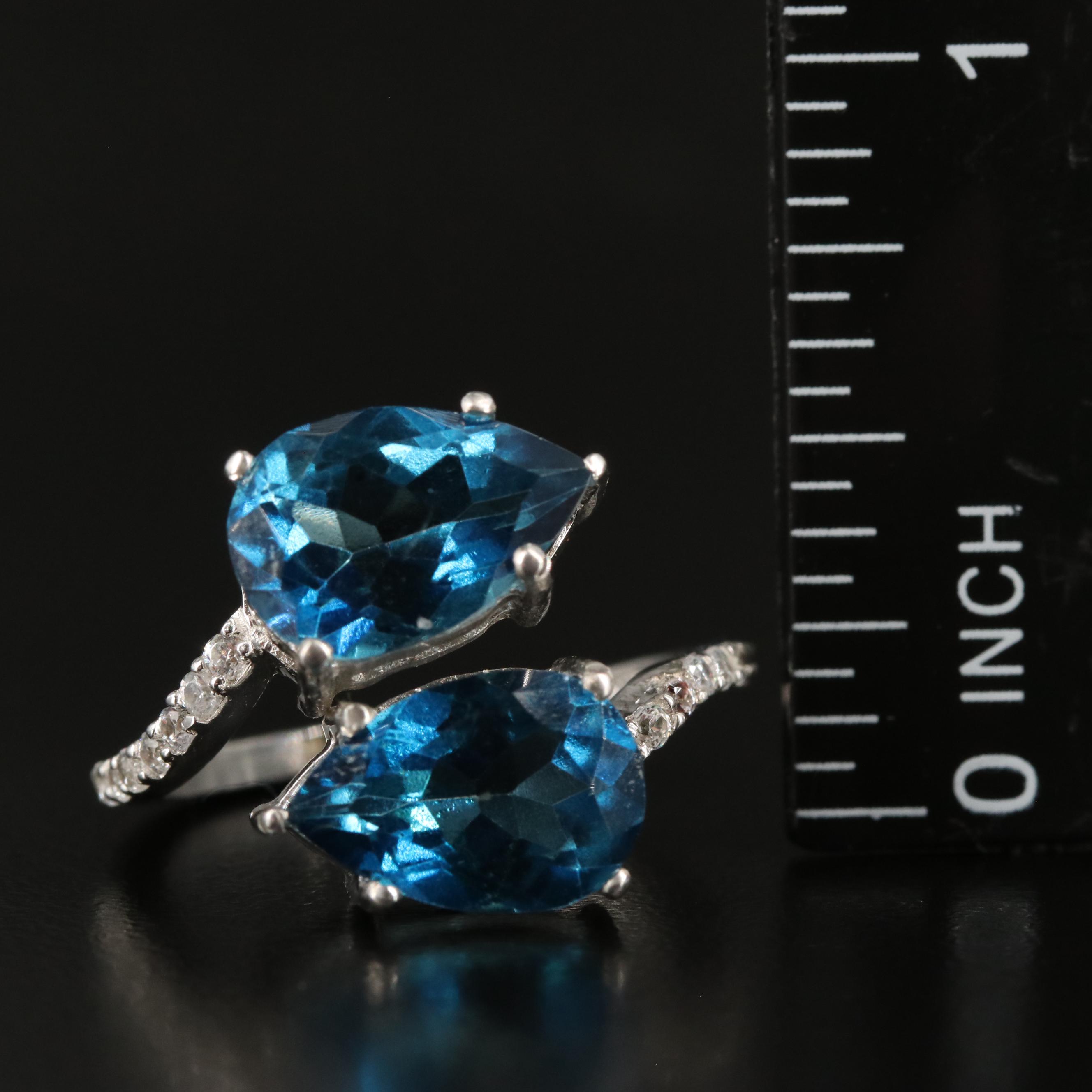 Sterling Blue Topaz and White Topaz Bypass Ring