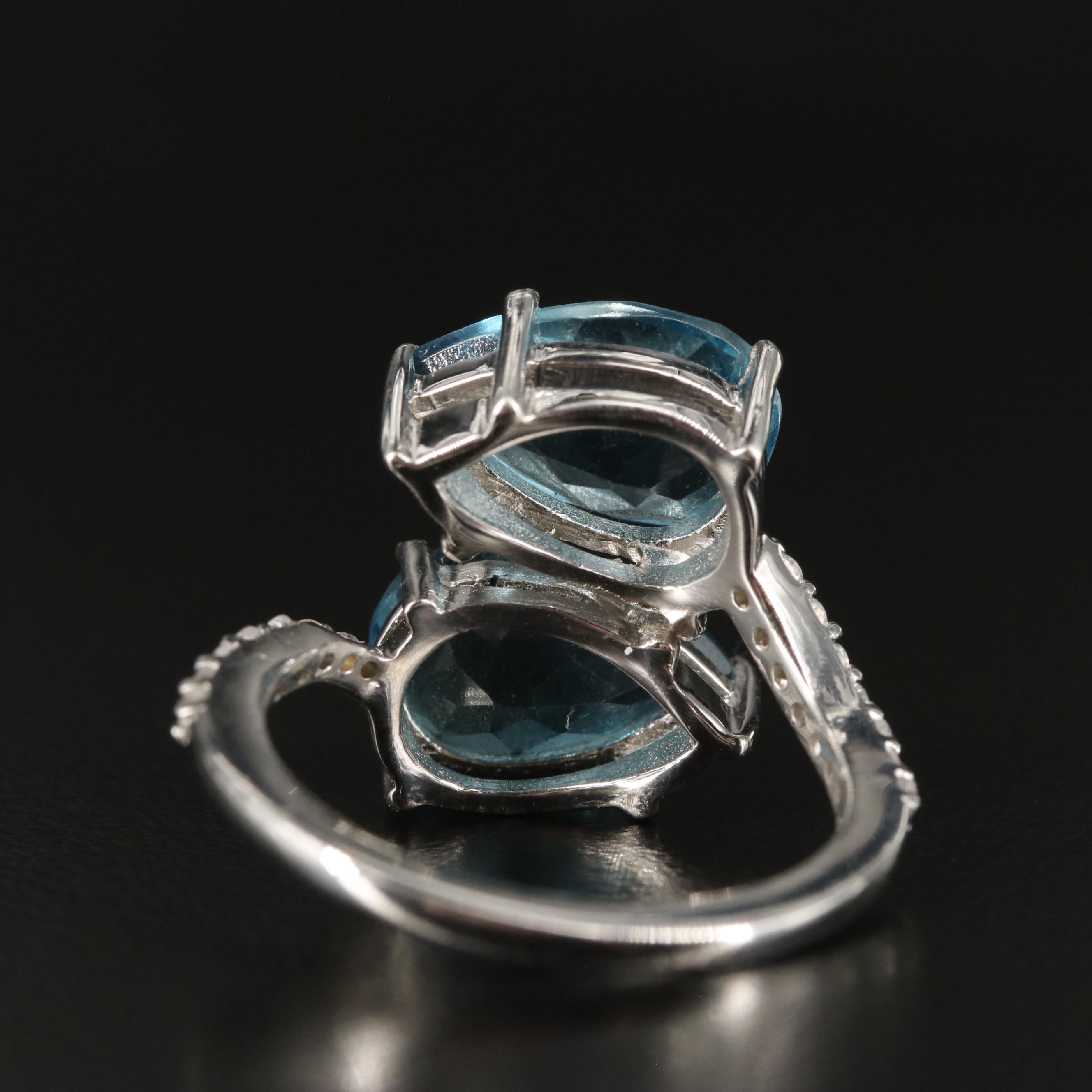 Sterling Blue Topaz and White Topaz Bypass Ring