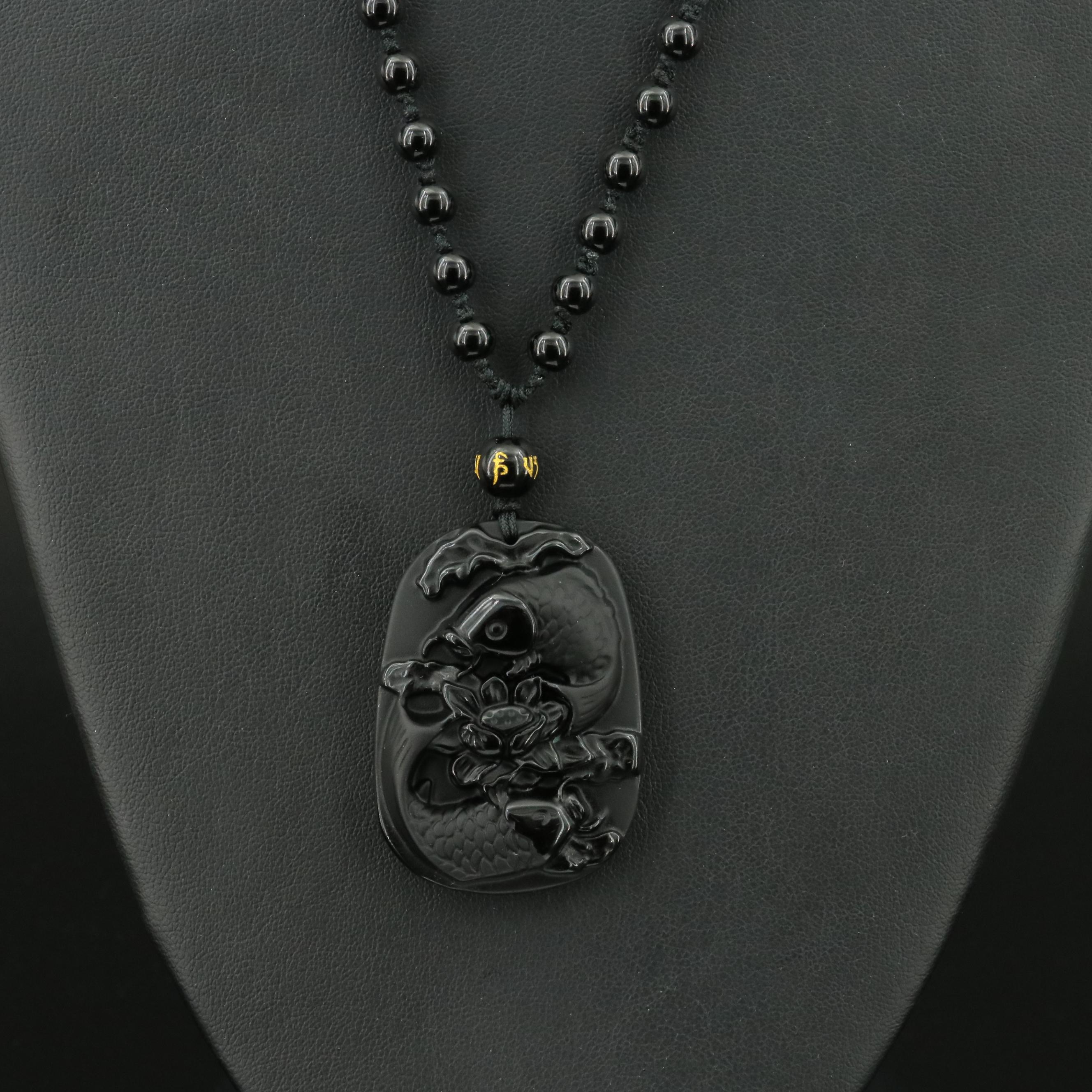 Obsidian Double Fish Harmony Necklace
