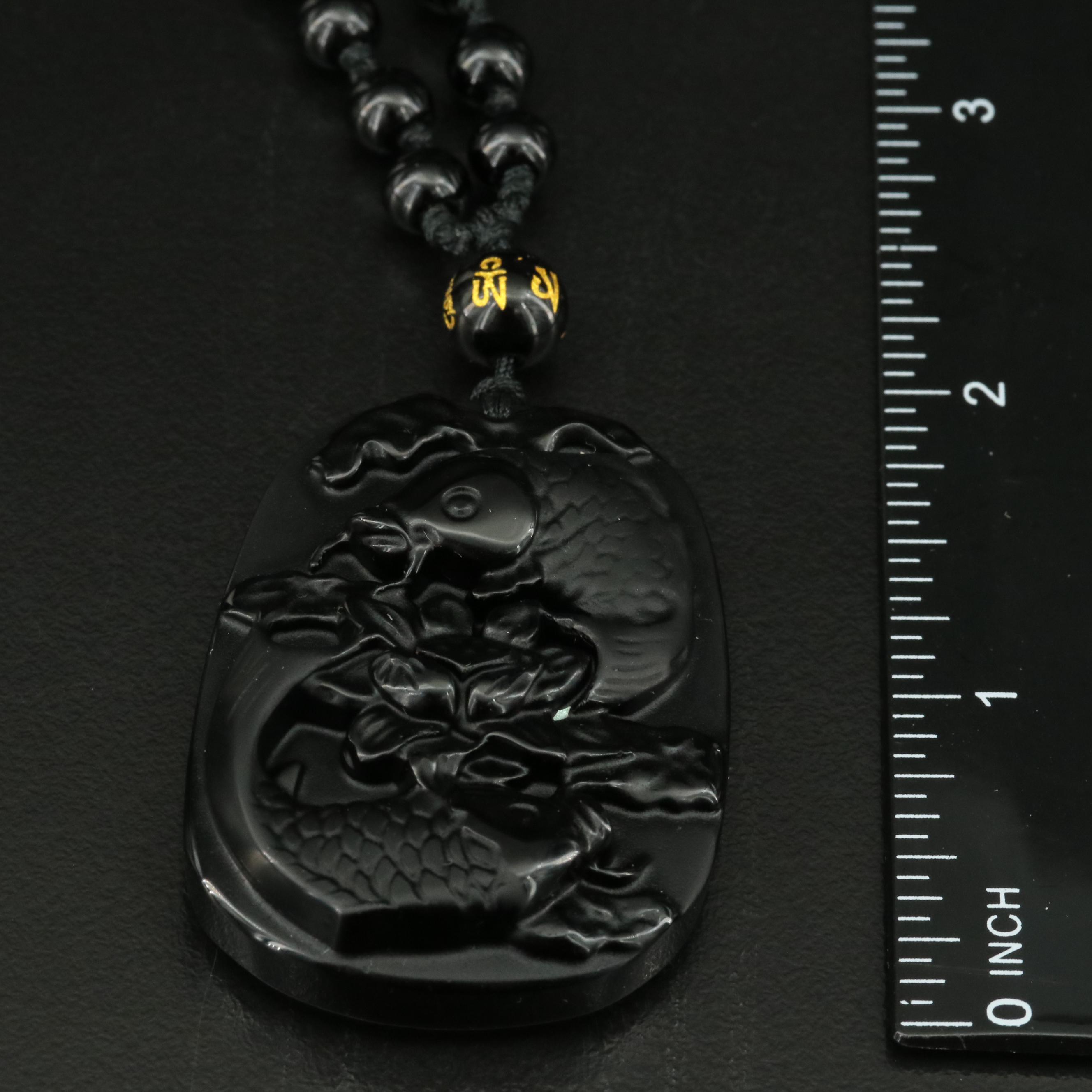 Obsidian Double Fish Harmony Necklace
