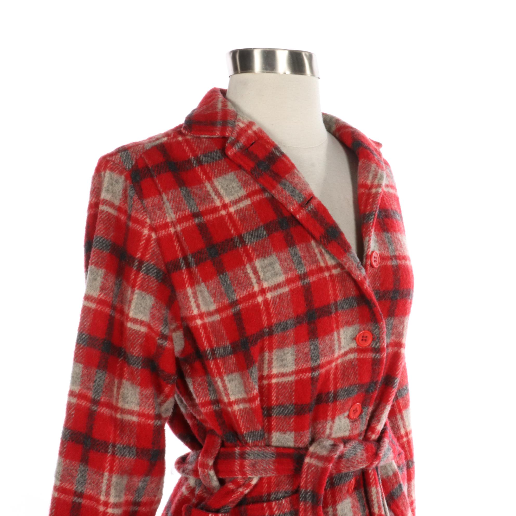 Woolrich Woman Plaid Woolen Jacket with Tie Belt