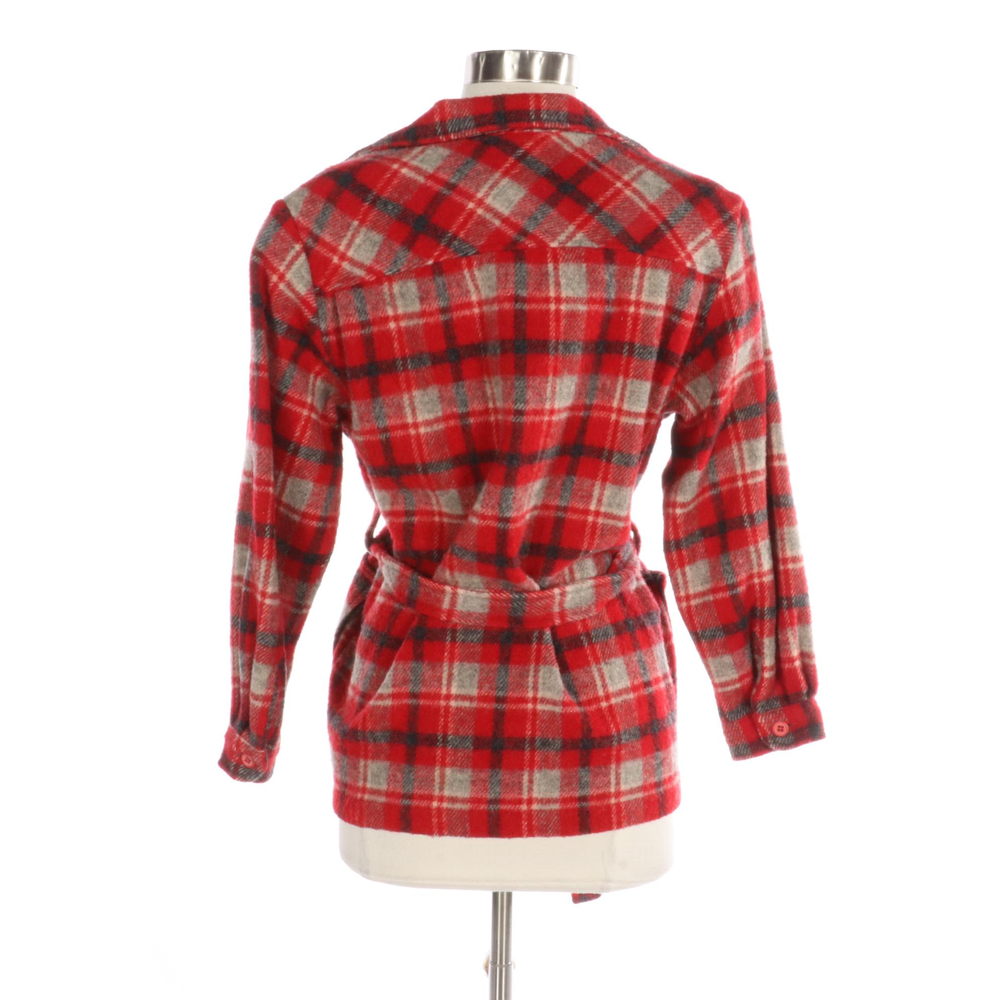 Woolrich Woman Plaid Woolen Jacket with Tie Belt