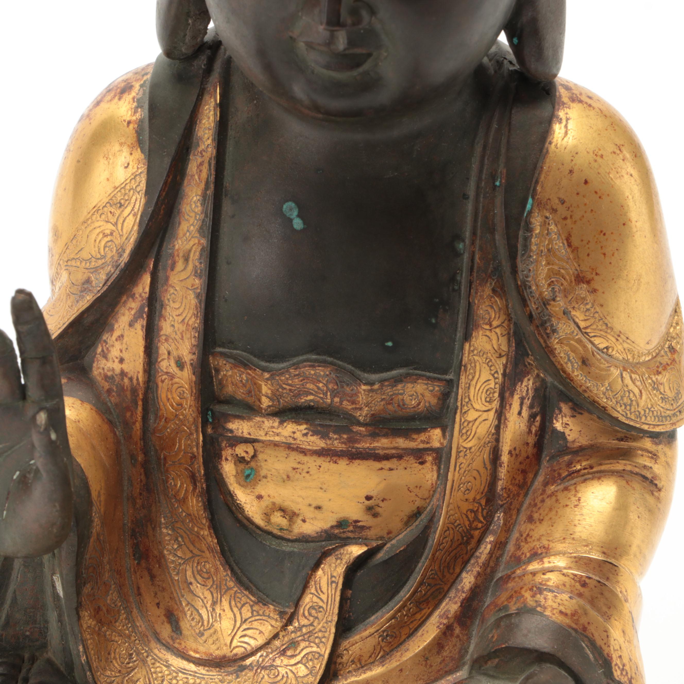 Chinese Buddhist Gilt Bronze Sculpture of Buddha in Abhaya Mudra