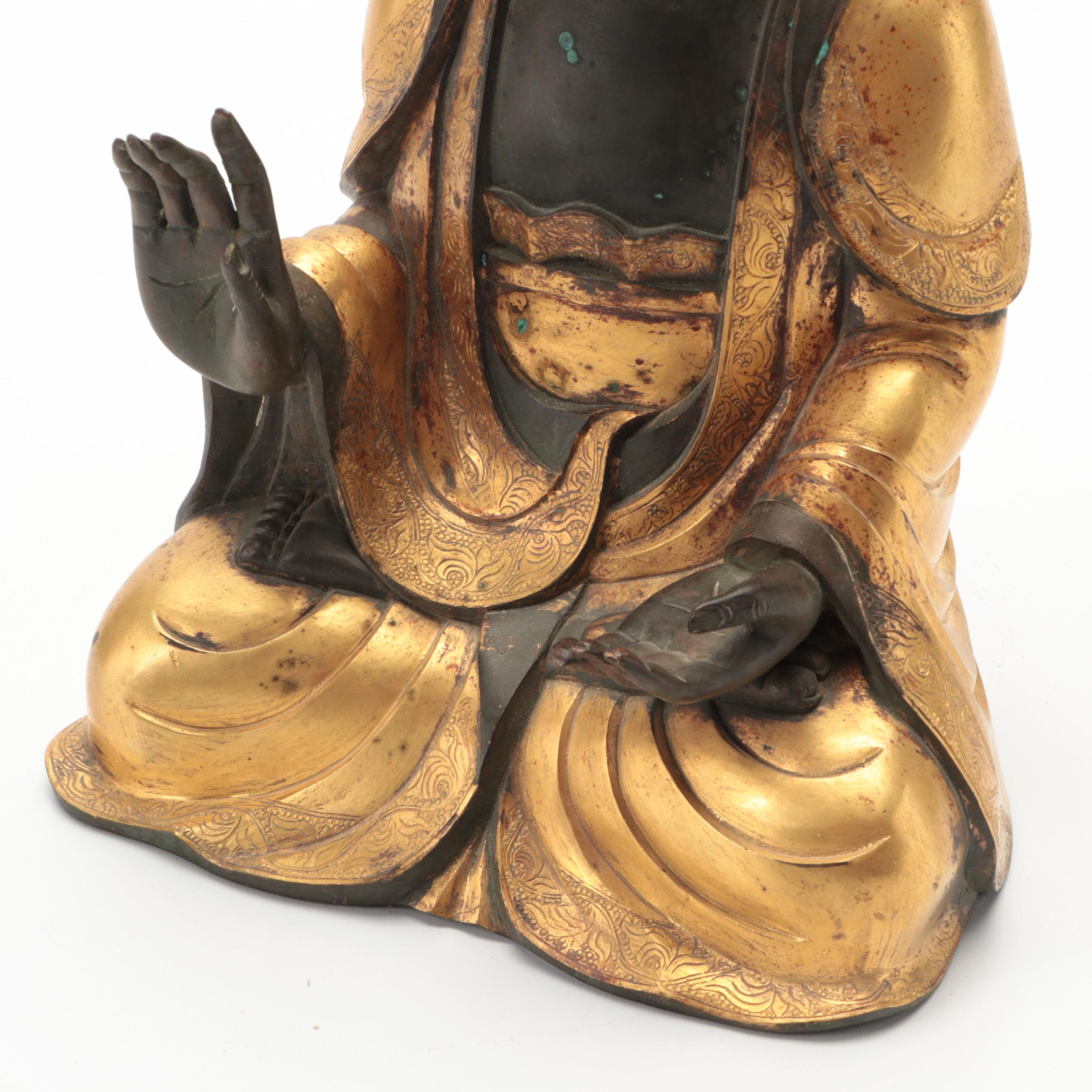 Chinese Buddhist Gilt Bronze Sculpture of Buddha in Abhaya Mudra