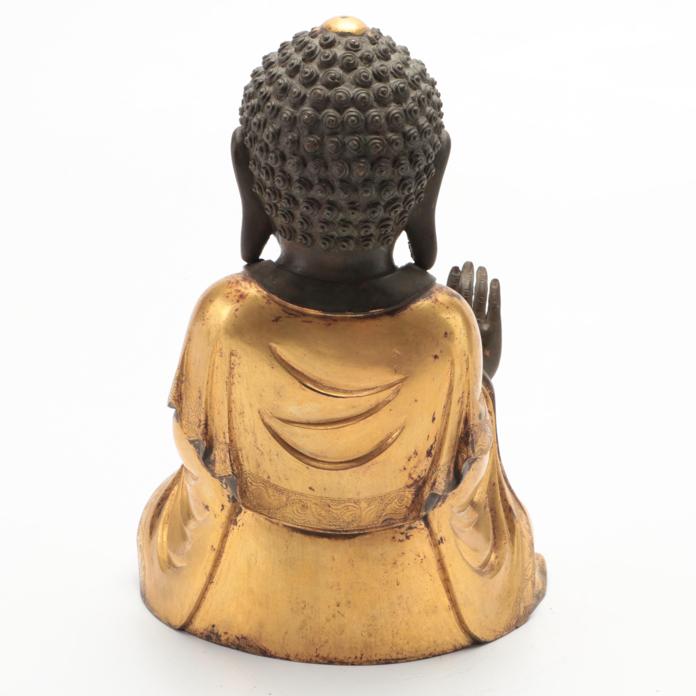 Chinese Buddhist Gilt Bronze Sculpture of Buddha in Abhaya Mudra