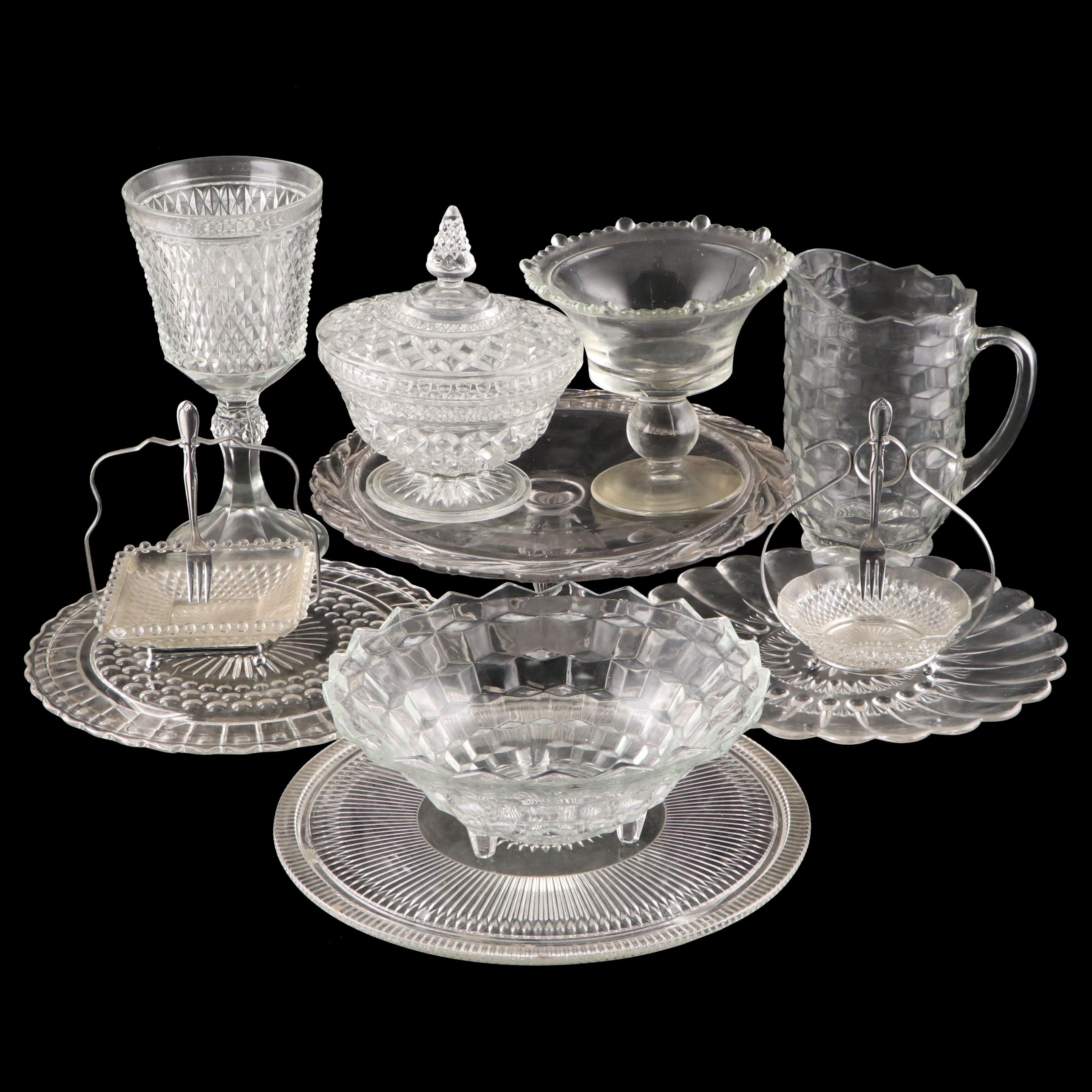 Fostoria Crystal Pitcher and Bowl with Other Crystal and Glass Tableware