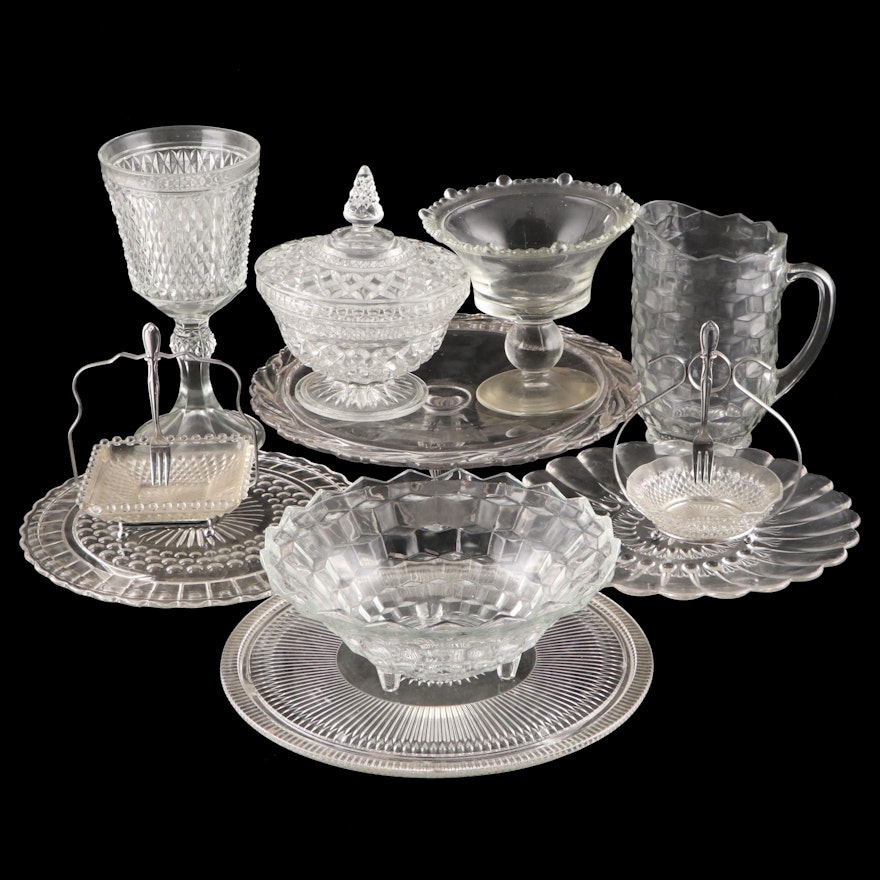 Fostoria Crystal Pitcher and Bowl with Other Crystal and Glass Tableware