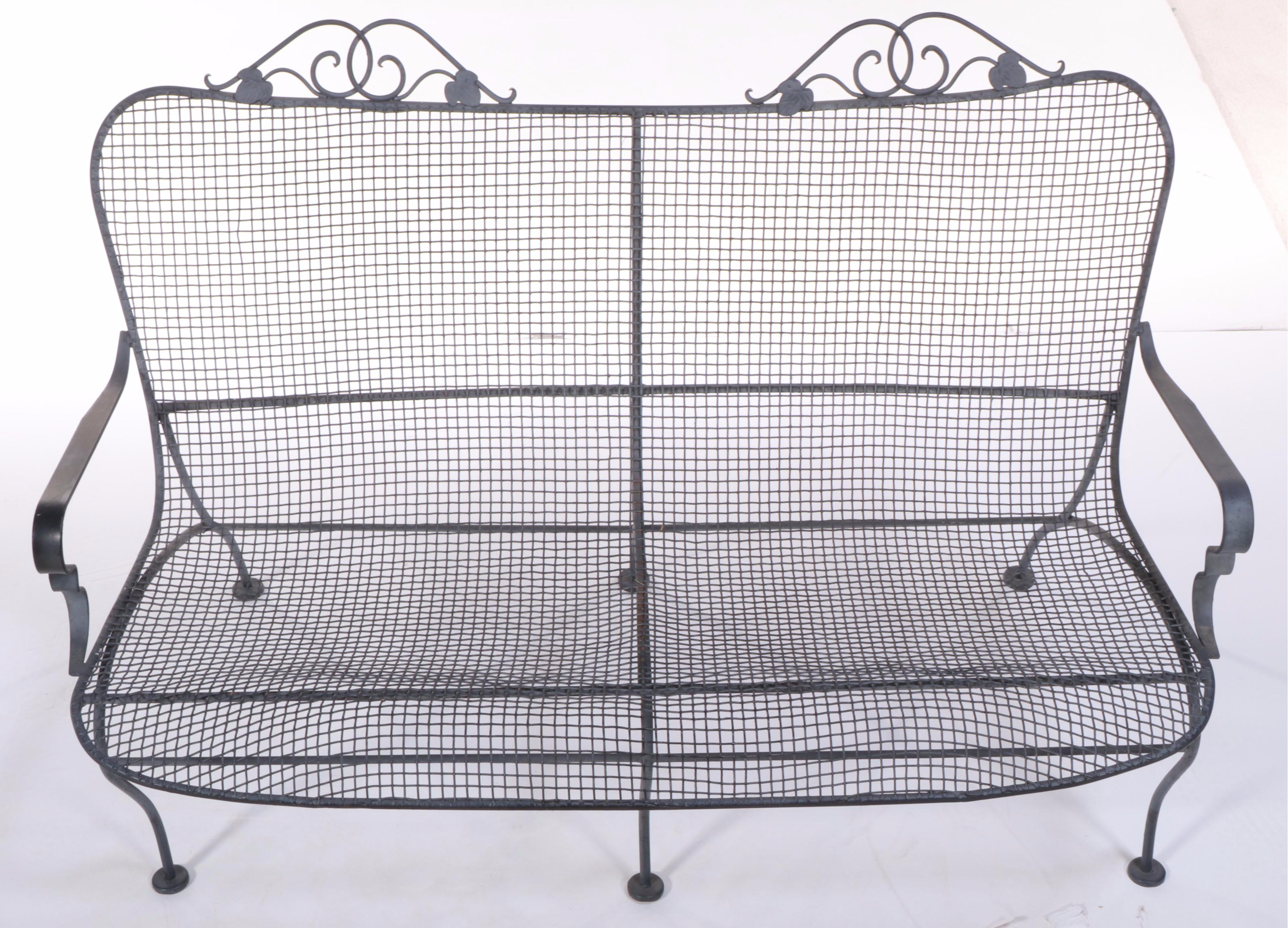 Wrought Iron and Metal Mesh Patio Loveseat, Mid to Late 20th Century