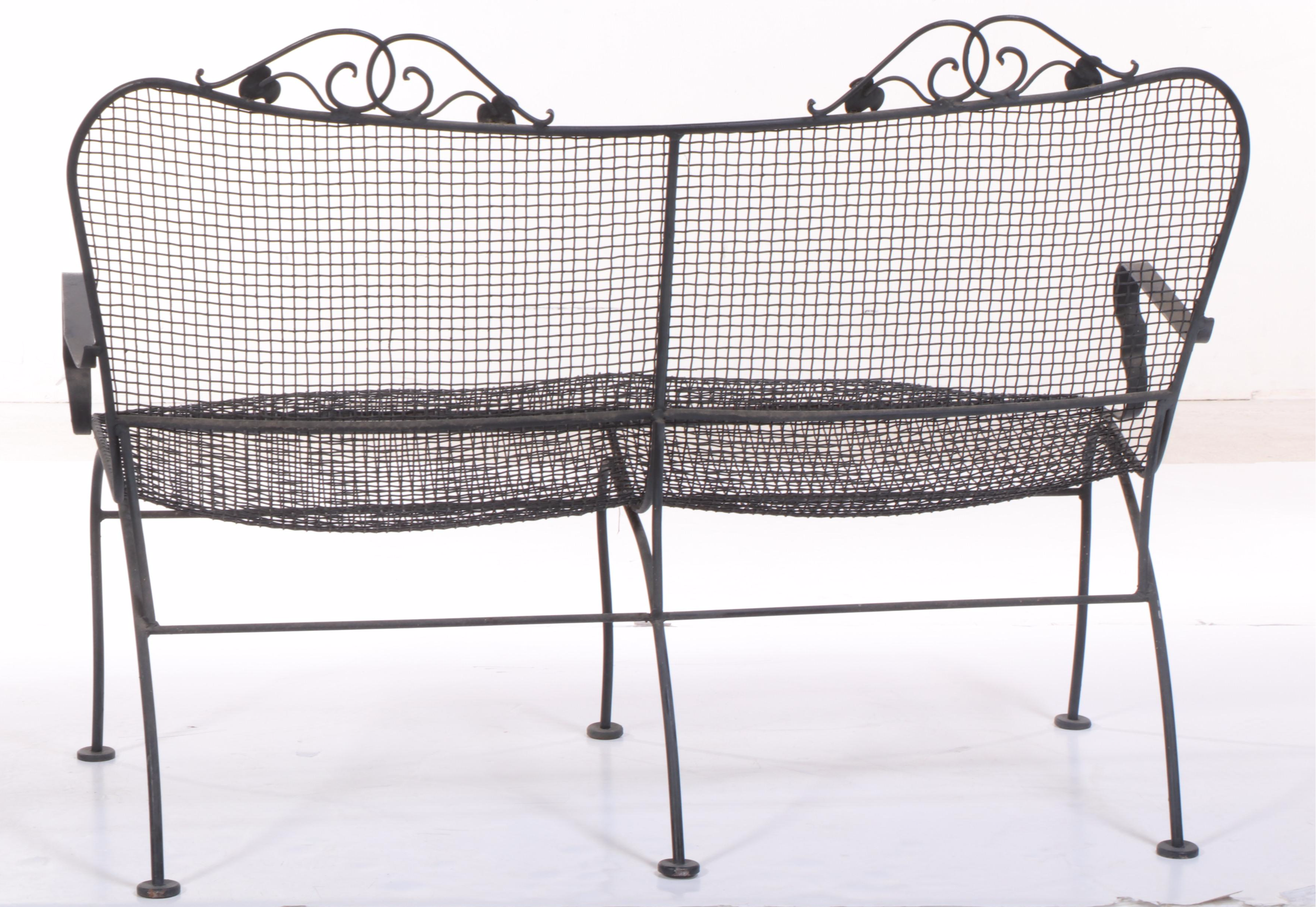 Wrought Iron and Metal Mesh Patio Loveseat, Mid to Late 20th Century