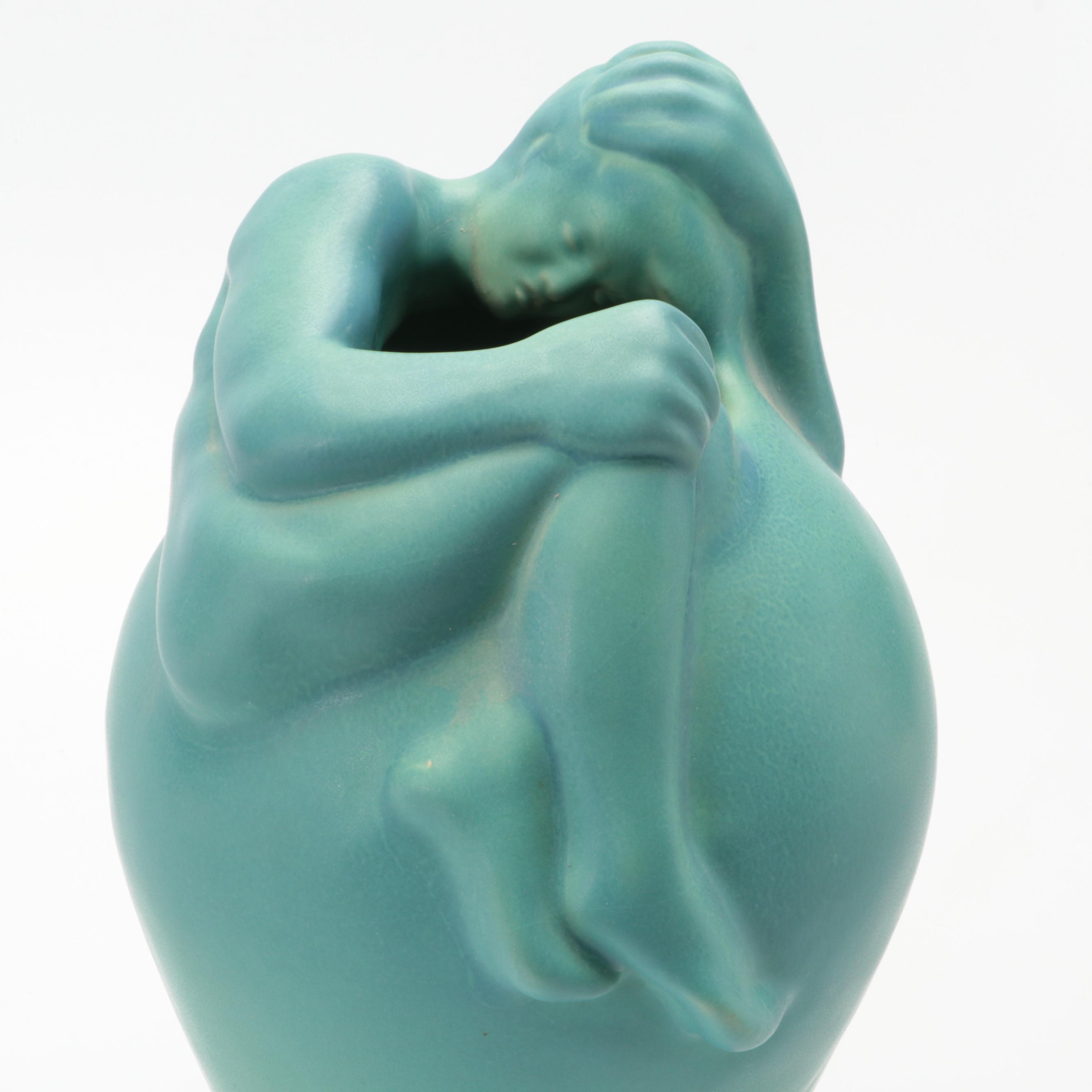Van Briggle Pottery Ming Blue "Despondency" Vase, Late 20th Century