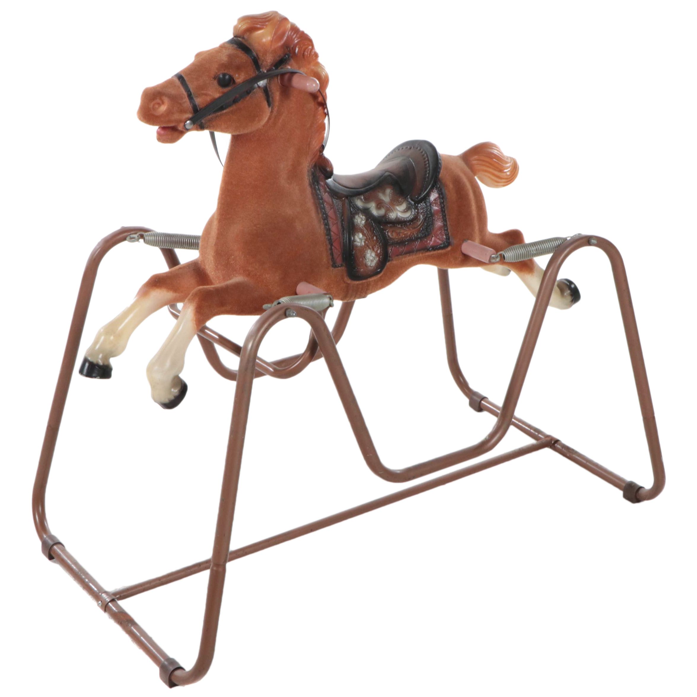 Ride-On Children's Rocking Horse on Metal Stand, Late 20th Century