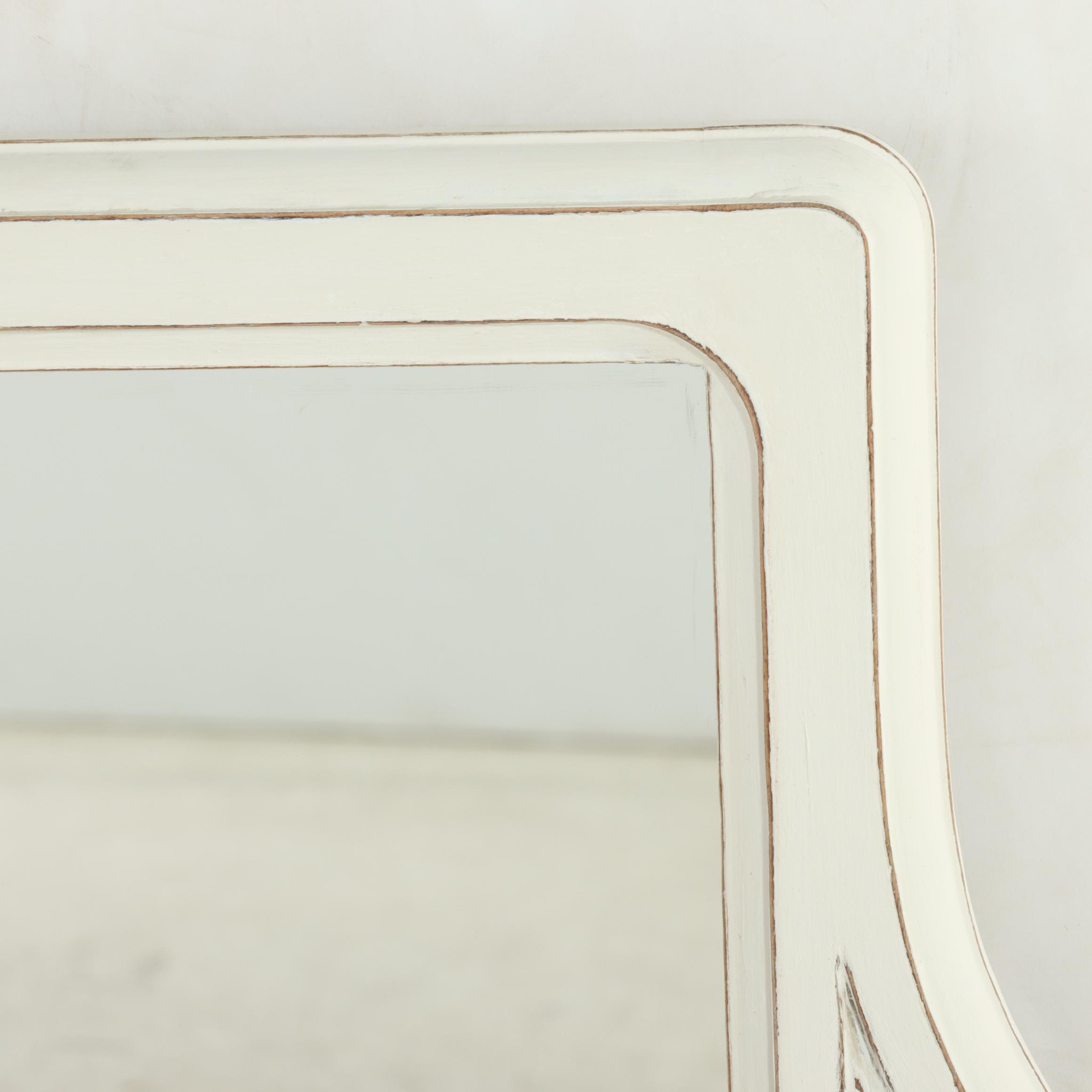 White-Painted and Relief-Carved Wall Mirror, 20th Century