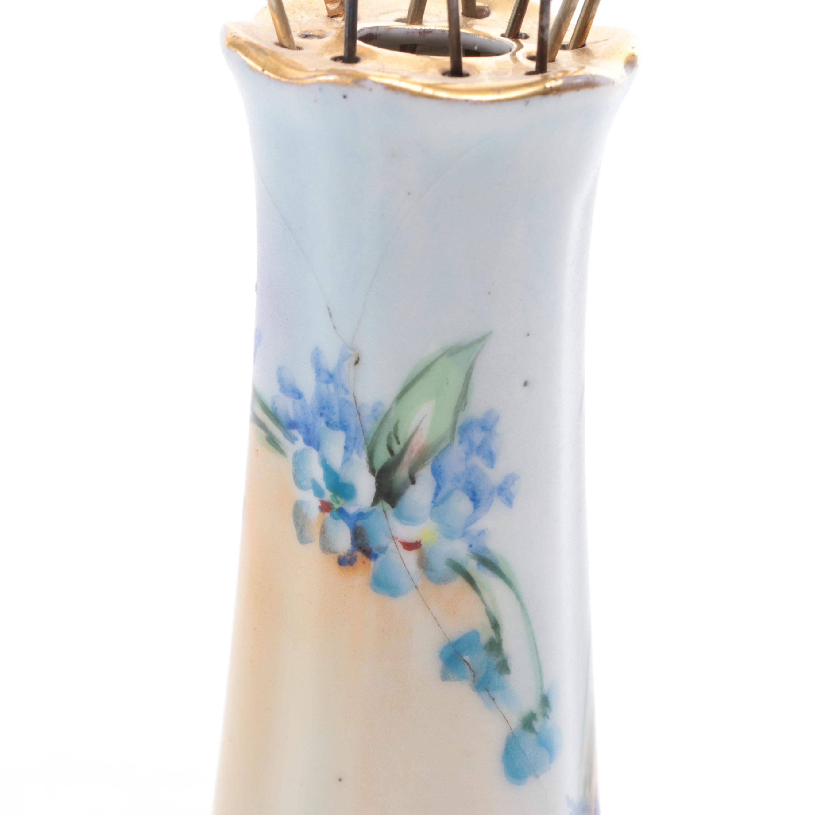 Morimura Brothers and Other Floral Motif Porcelain Hatpin Holders with Hatpins