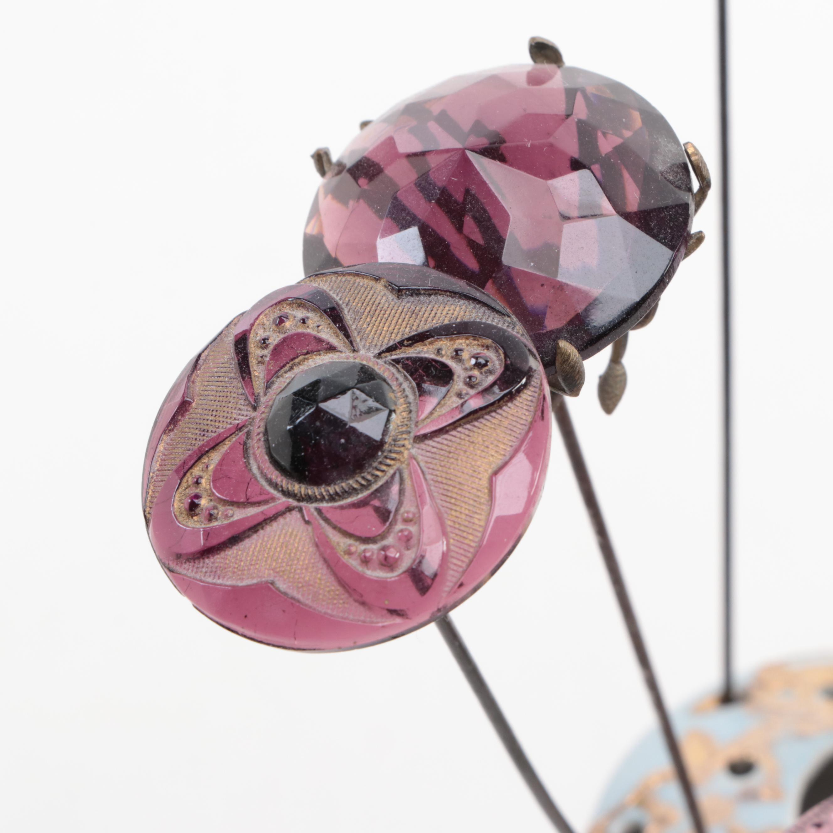 Morimura Brothers and Other Floral Motif Porcelain Hatpin Holders with Hatpins