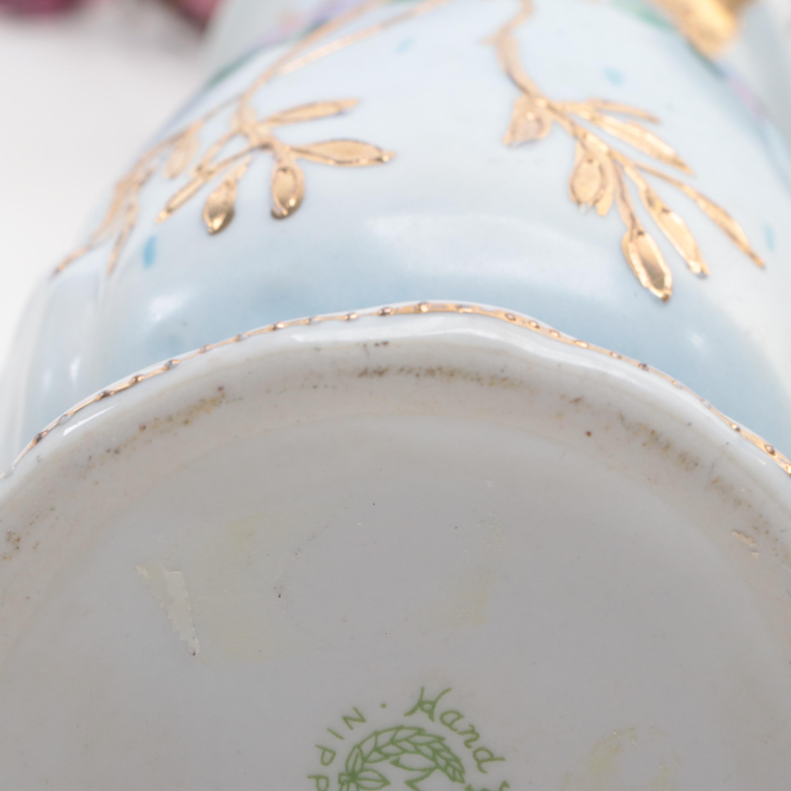 Morimura Brothers and Other Floral Motif Porcelain Hatpin Holders with Hatpins