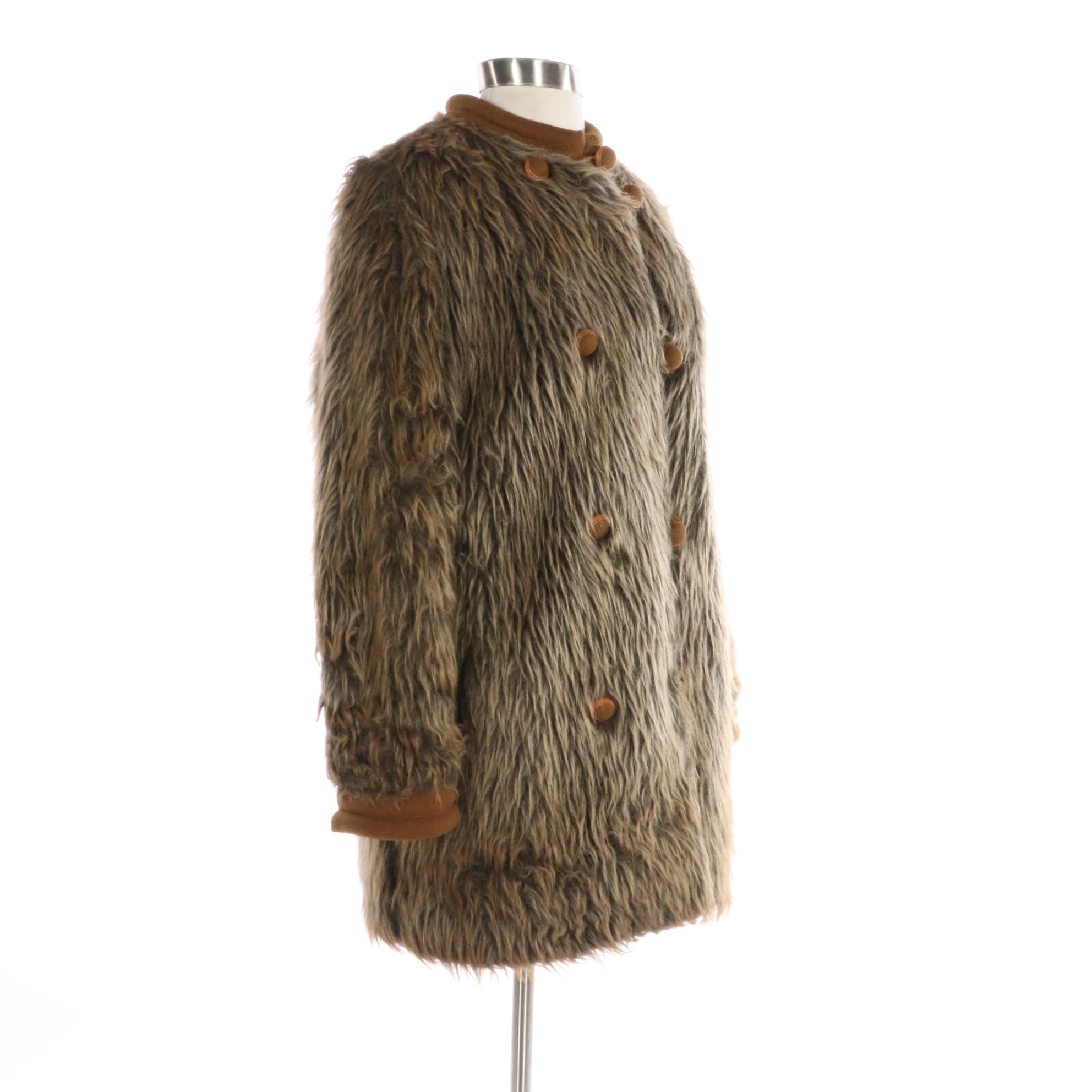 Faux Fur and Wool Double-Breasted Coat