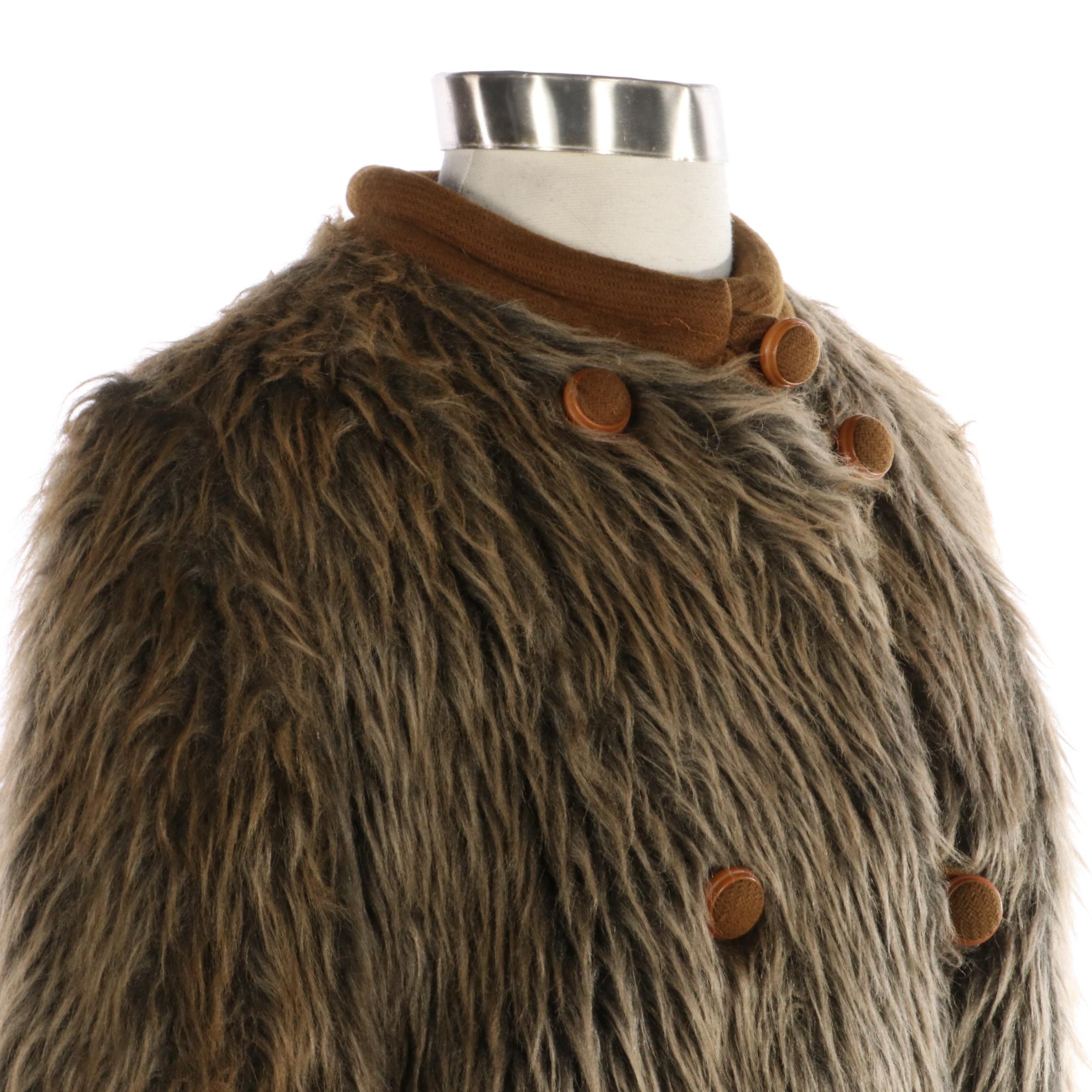 Faux Fur and Wool Double-Breasted Coat