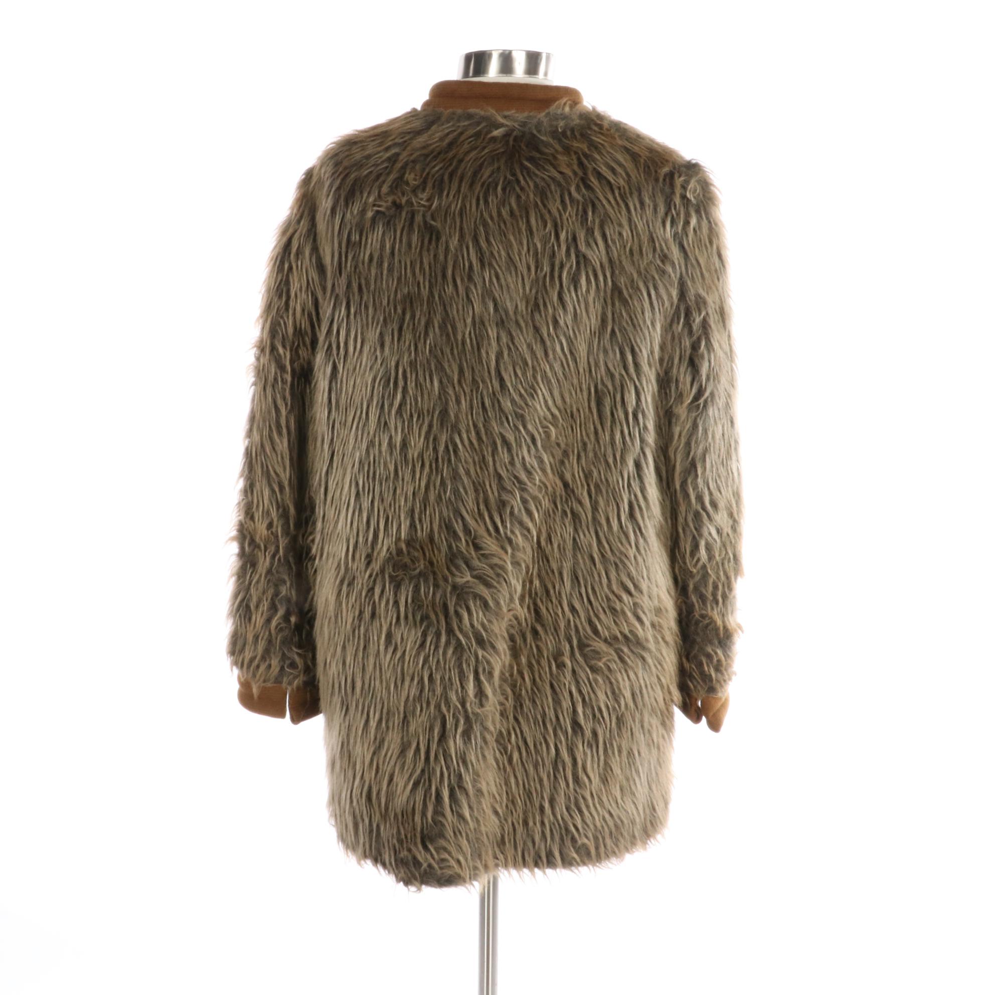 Faux Fur and Wool Double-Breasted Coat