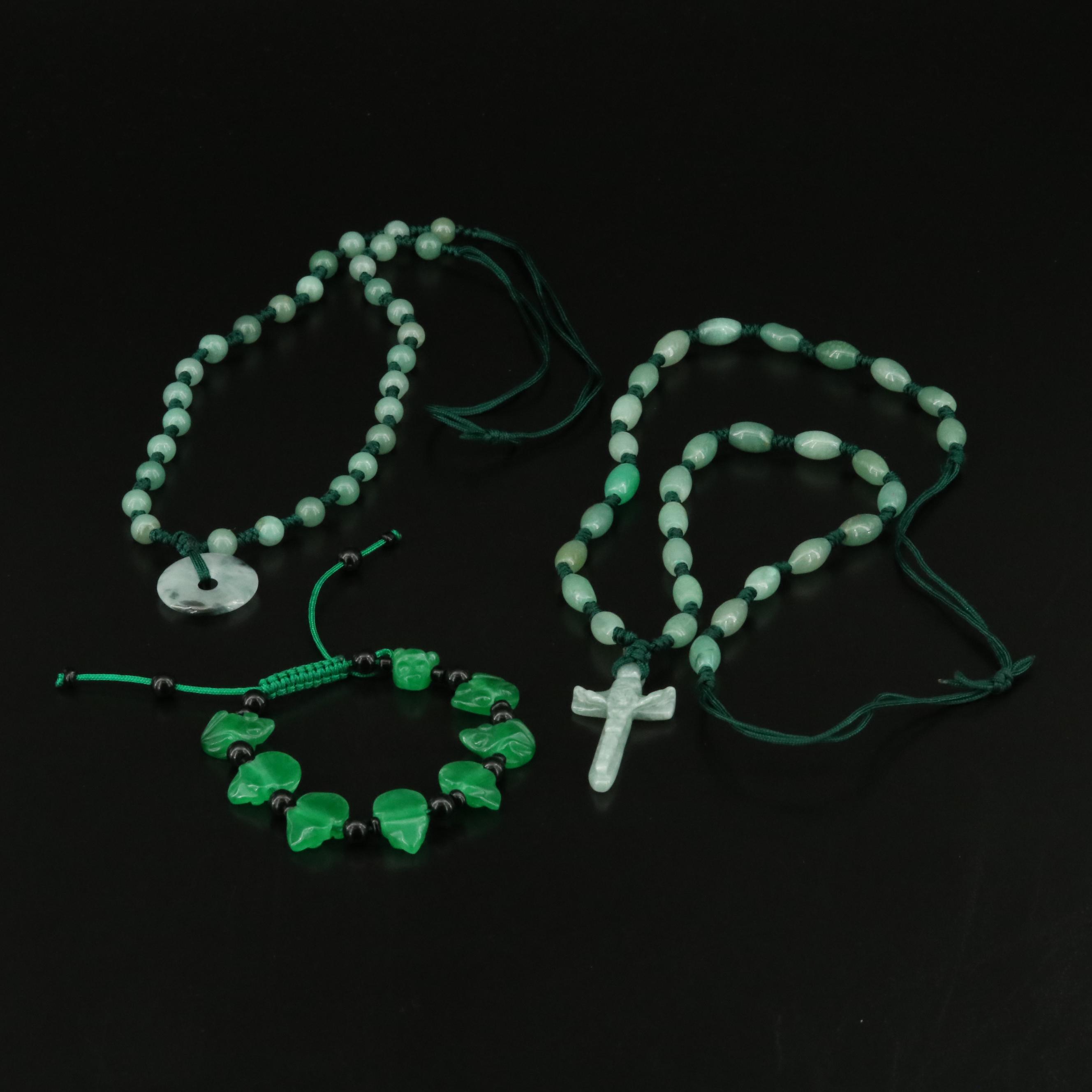 Jewelry Grouping Including "Good Fortune" Frog Bracelet and Necklaces