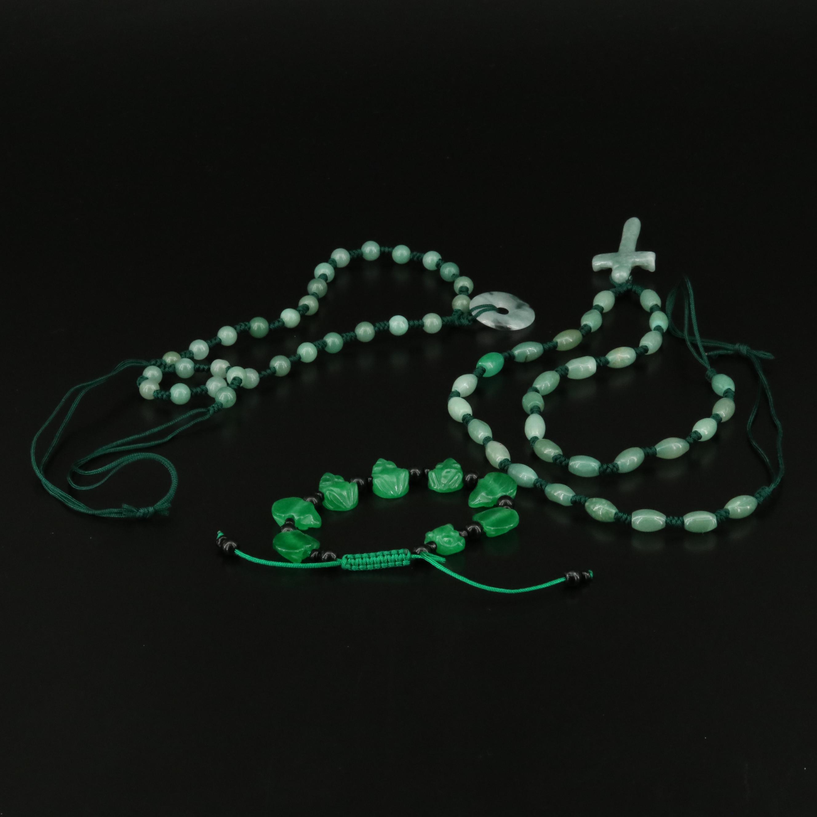 Jewelry Grouping Including "Good Fortune" Frog Bracelet and Necklaces