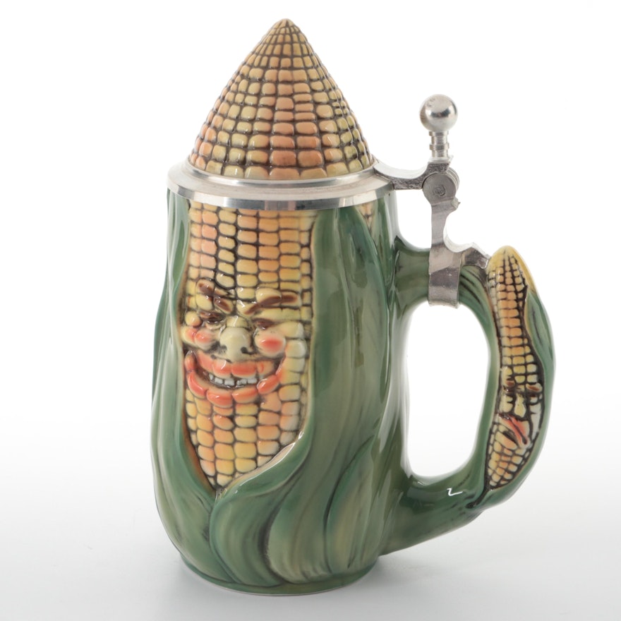 Albert Stahl German Ceramic Character Corn Cob Lidded Stein