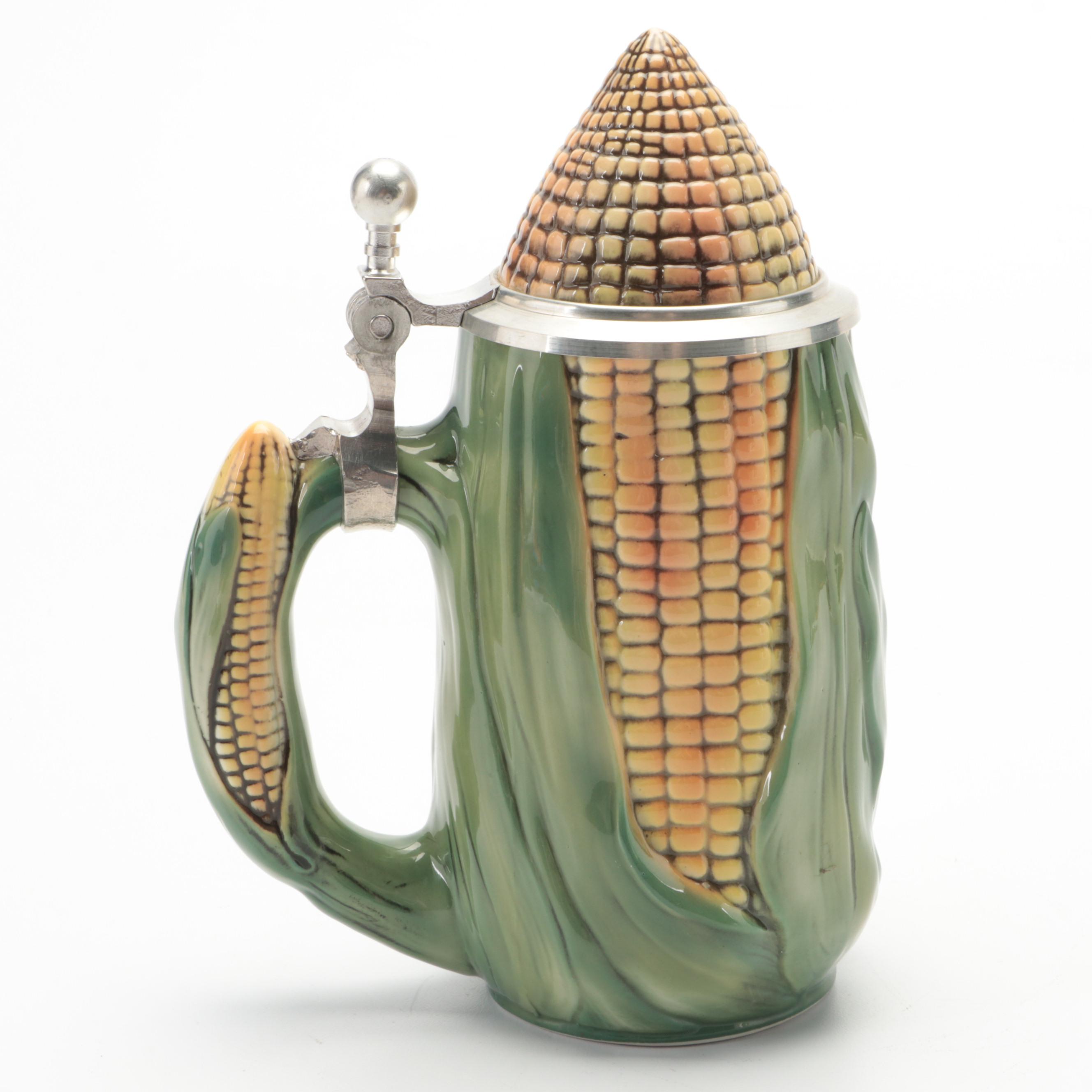 Albert Stahl German Ceramic Character Corn Cob Lidded Stein