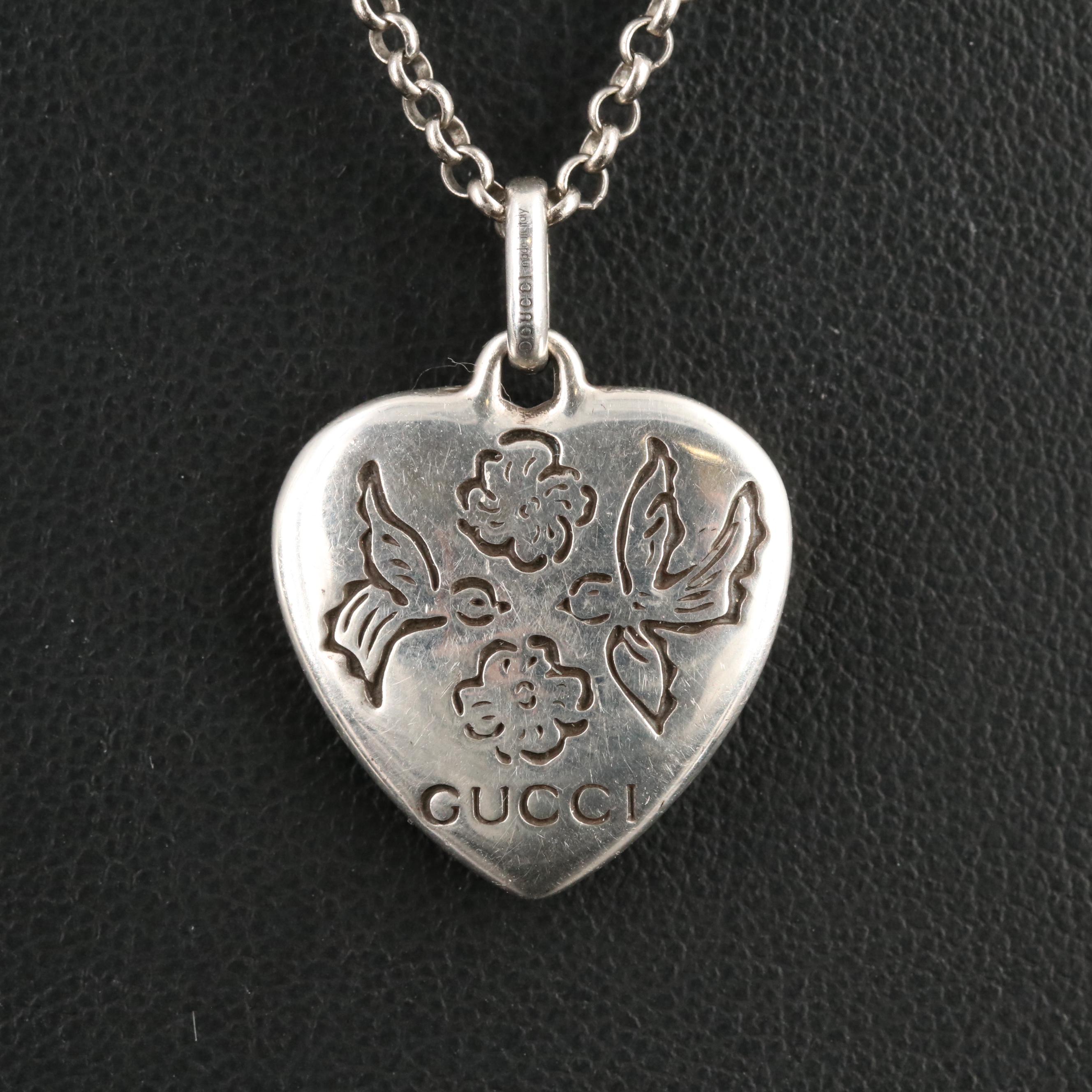 Gucci "Blind for Love" Sterling Heart Pendant Necklace