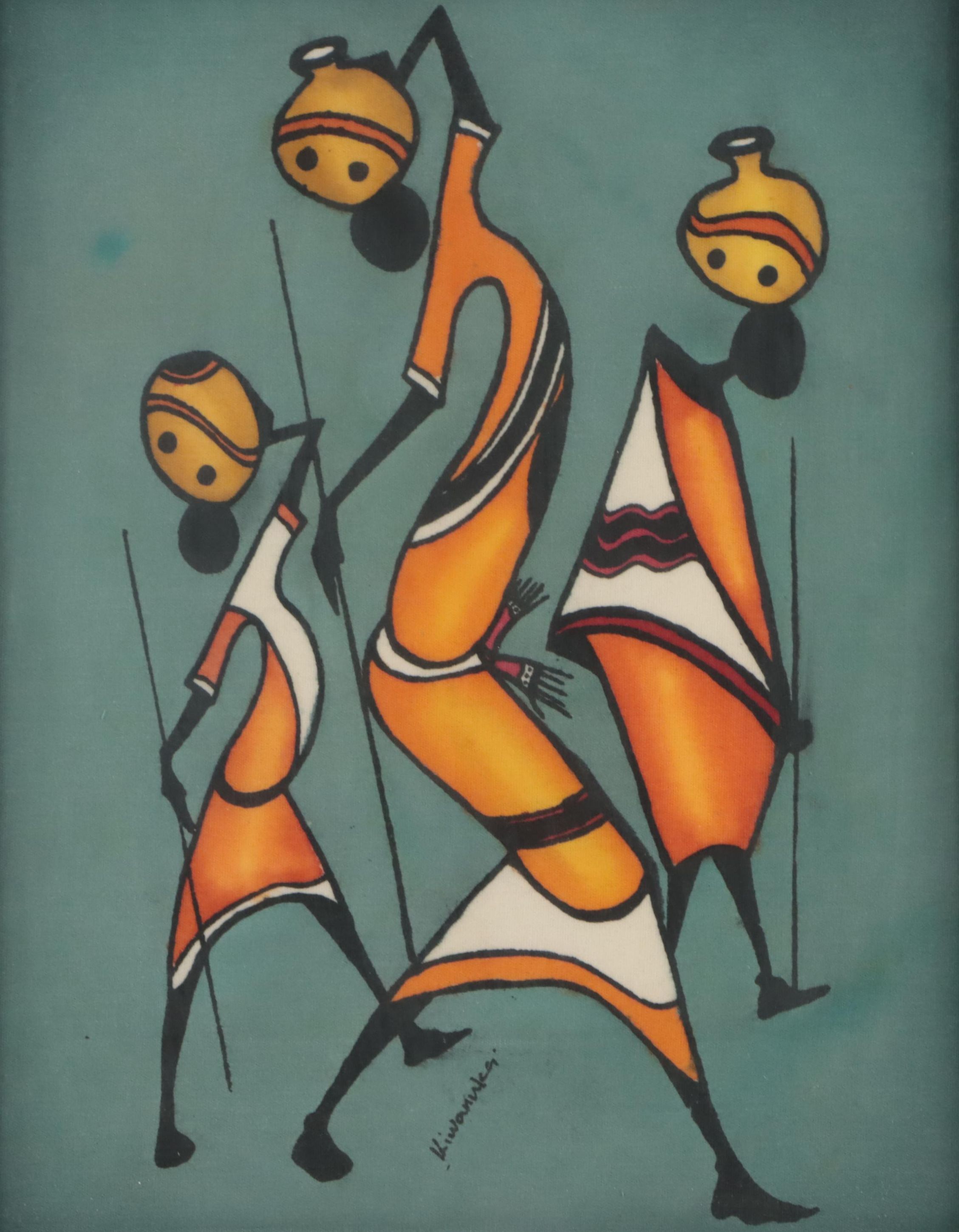 Kiwannka African Folk Art Hand-Painted Textile