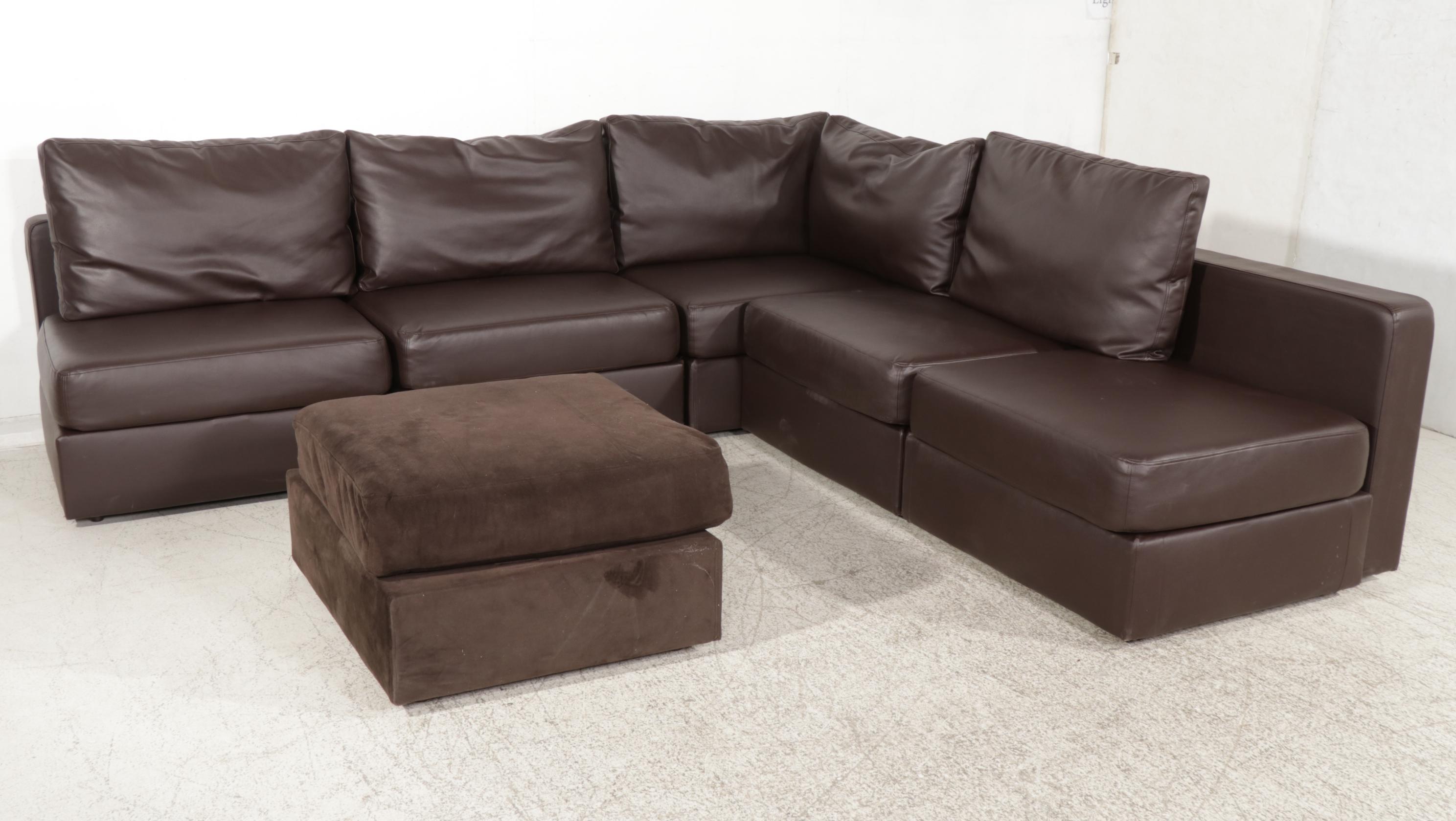 Lovesac Faux Brown Leather "Sactional" with Table and Ottoman