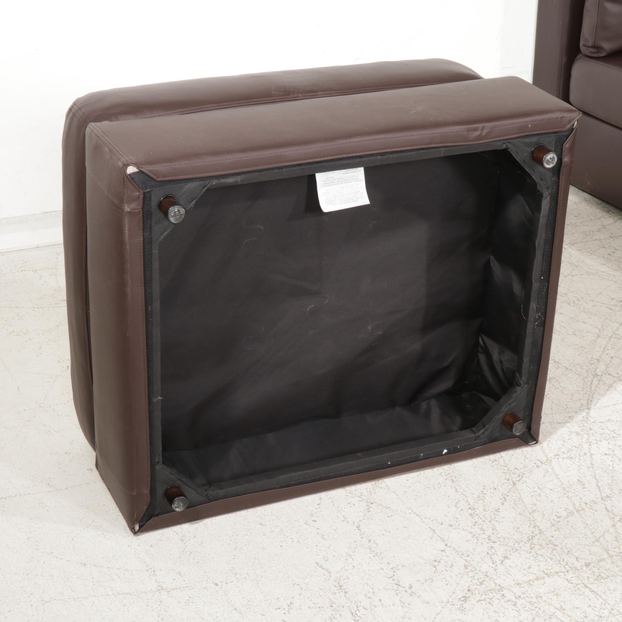 Lovesac Faux Brown Leather "Sactional" with Table and Ottoman
