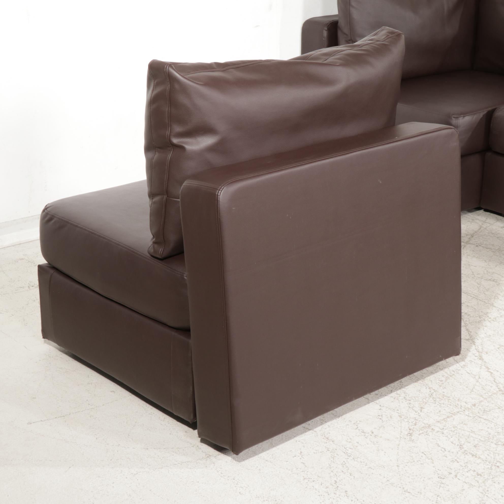Lovesac Faux Brown Leather "Sactional" with Table and Ottoman