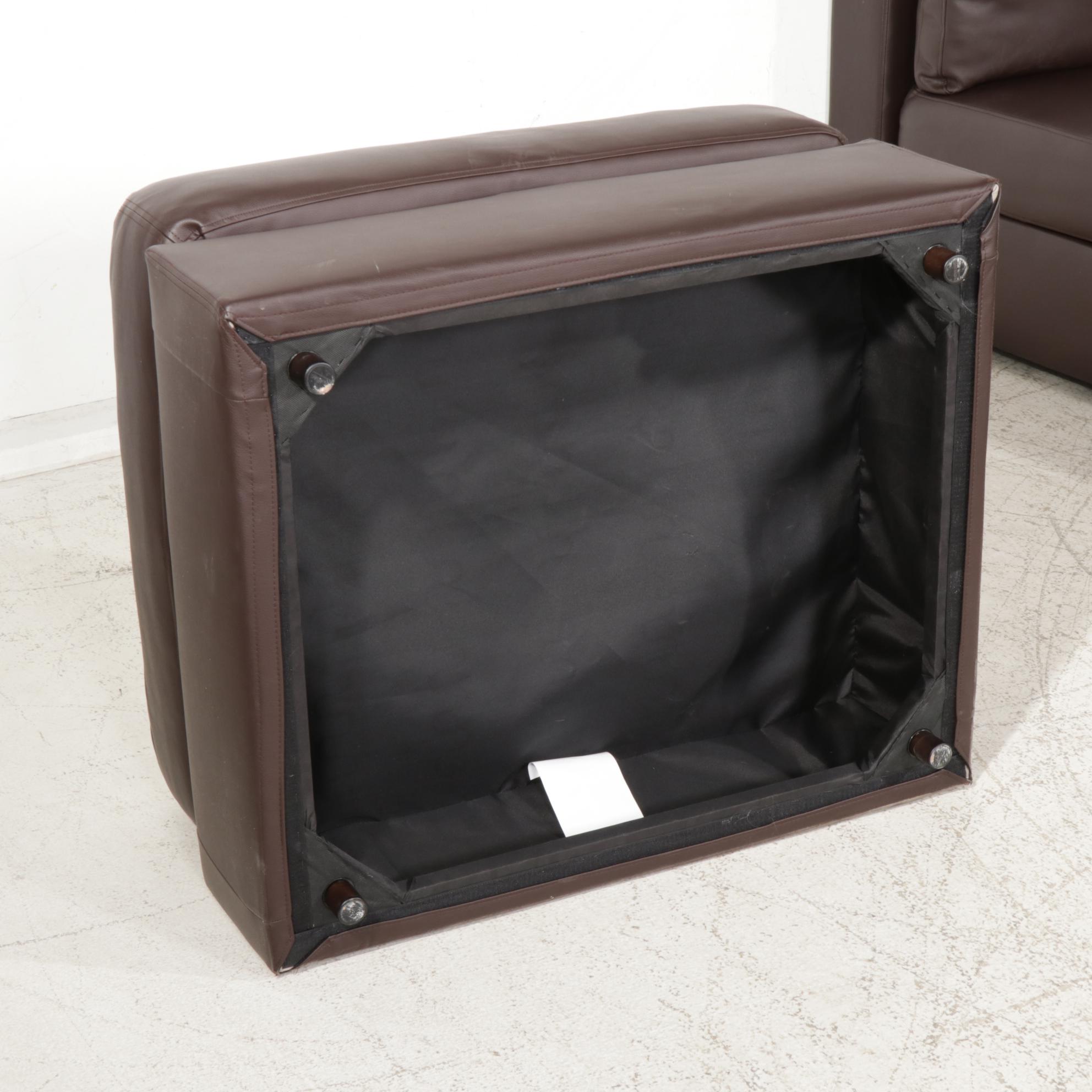 Lovesac Faux Brown Leather "Sactional" with Table and Ottoman