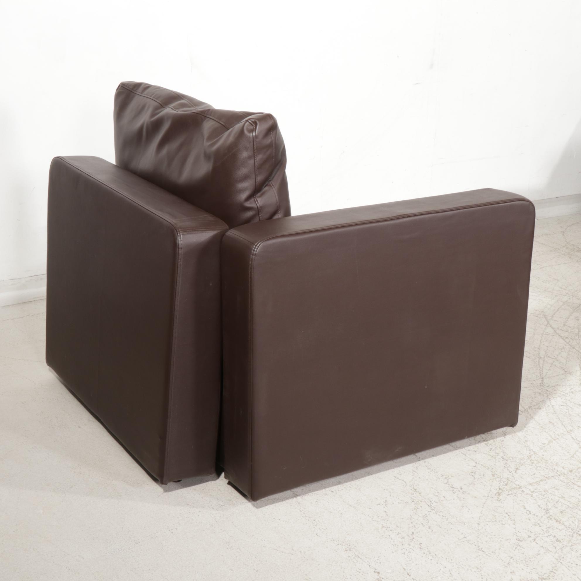 Lovesac Faux Brown Leather "Sactional" with Table and Ottoman