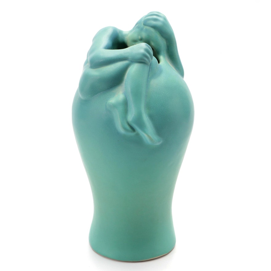 Van Briggle Pottery Ming Blue "Despondency" Vase, Late 20th Century
